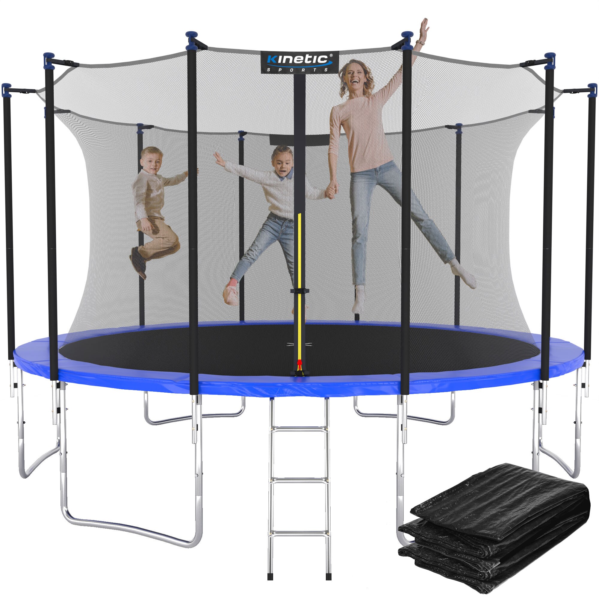 KINETIC SPORTS Trampolin Outdoor 'Salto Plus' &Oslash; 183/244/305/366/400/430/490 cm - Komplett-Set f&uuml;r Kinder, USA Sprungtuch, Netz, Randpolster, Leiter - bis zu 160kg | Blau-4 &Oslash; 490 cm &Oslash; 490 cm, Blau-4 - Bild 1