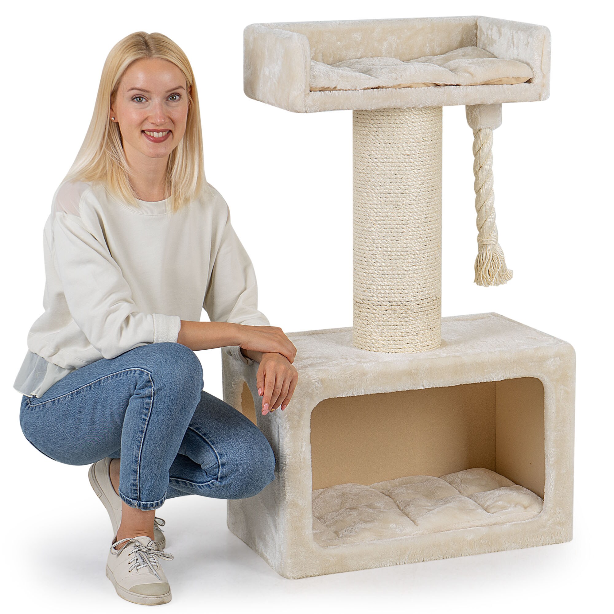 HAPPYPET Premium Kratzbaum Grosse Katzen Stabil Katzenbaum 103 cm | Creme 103 cm - Bild 1