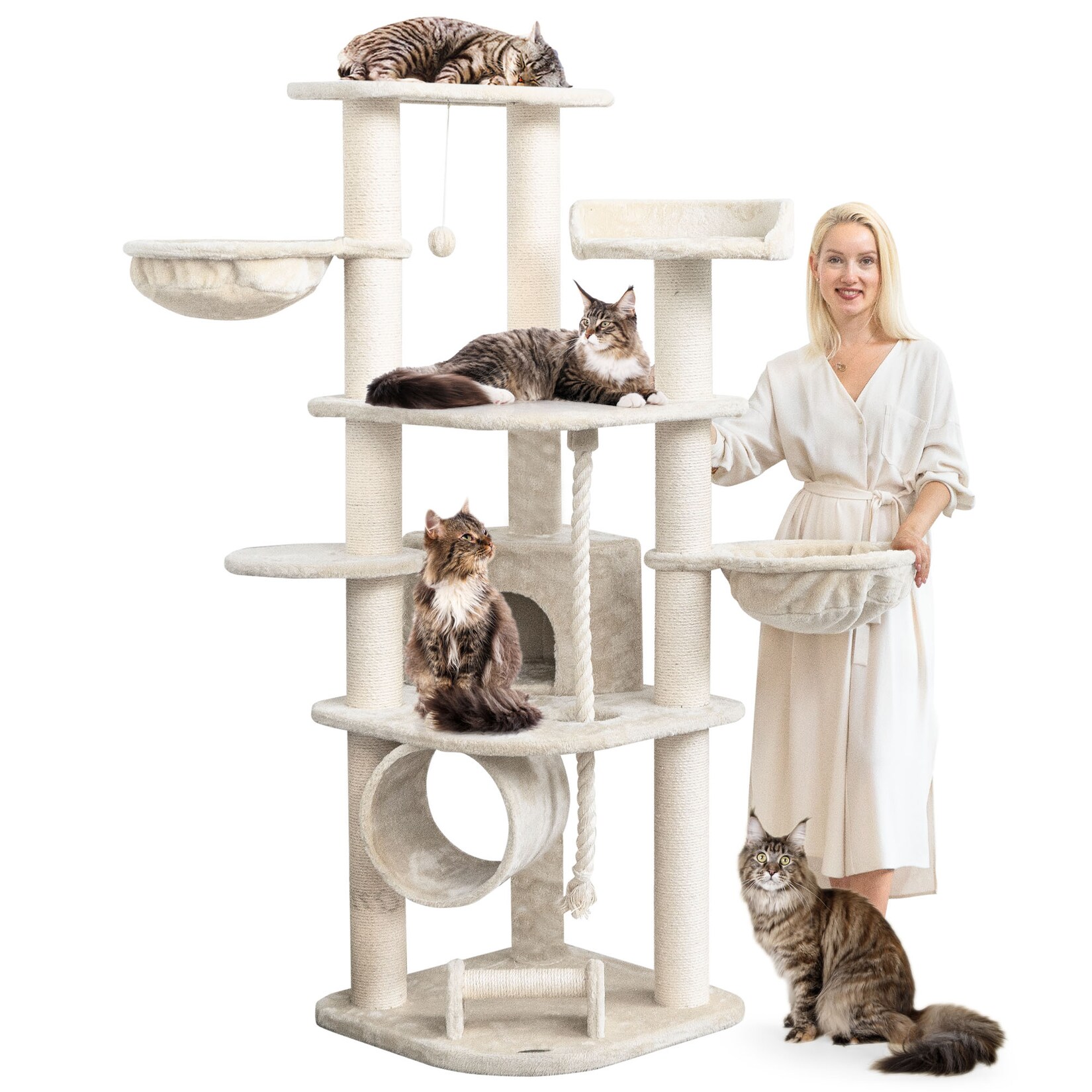 HAPPYPET Großer Kratzbaum Stabil 'Parker' 171 cm - XXL Katzenbaum Creme
