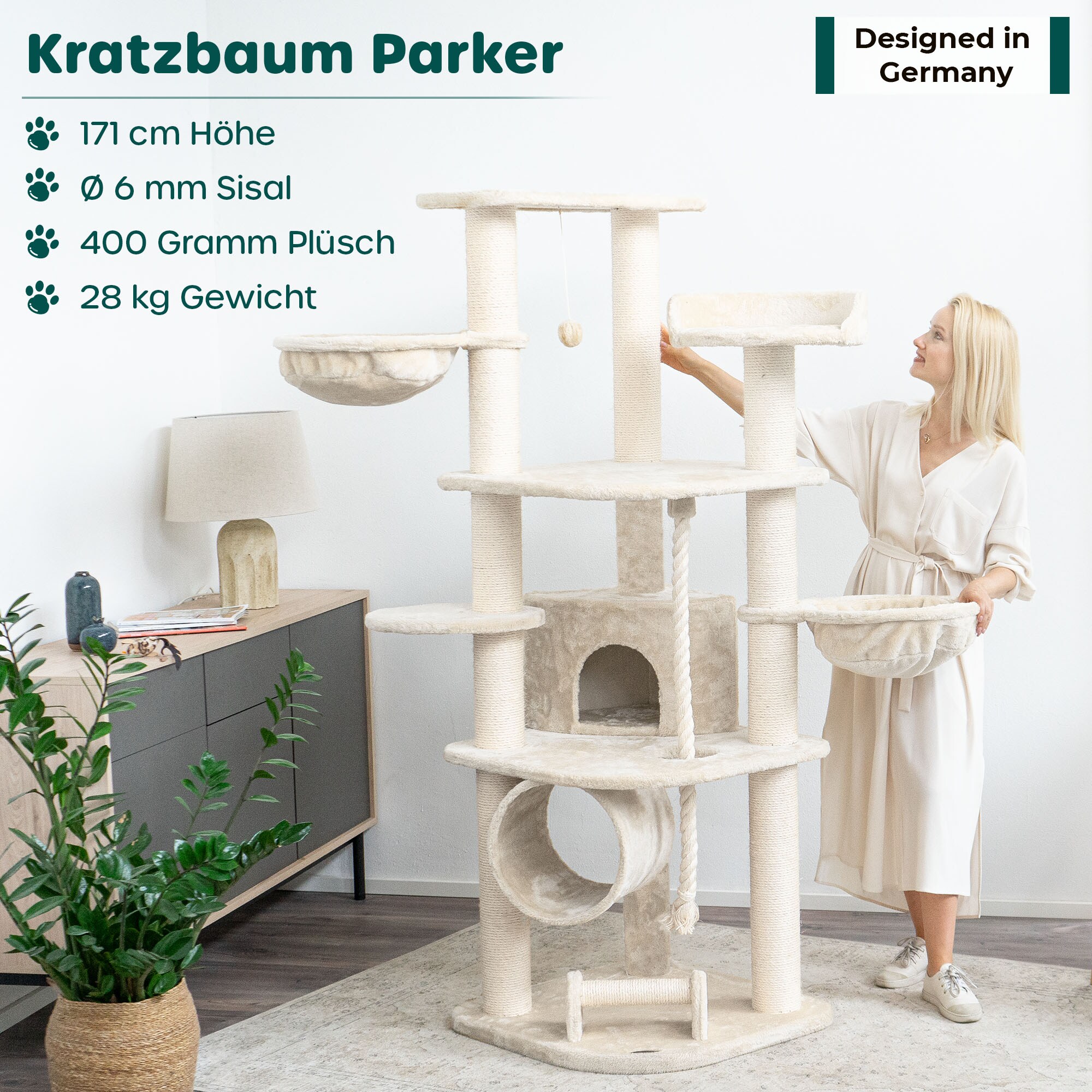 HAPPYPET Groer Kratzbaum Stabil 'Parker' 171 cm - XXL Katzenbaum | Creme  online kaufen bei Netto