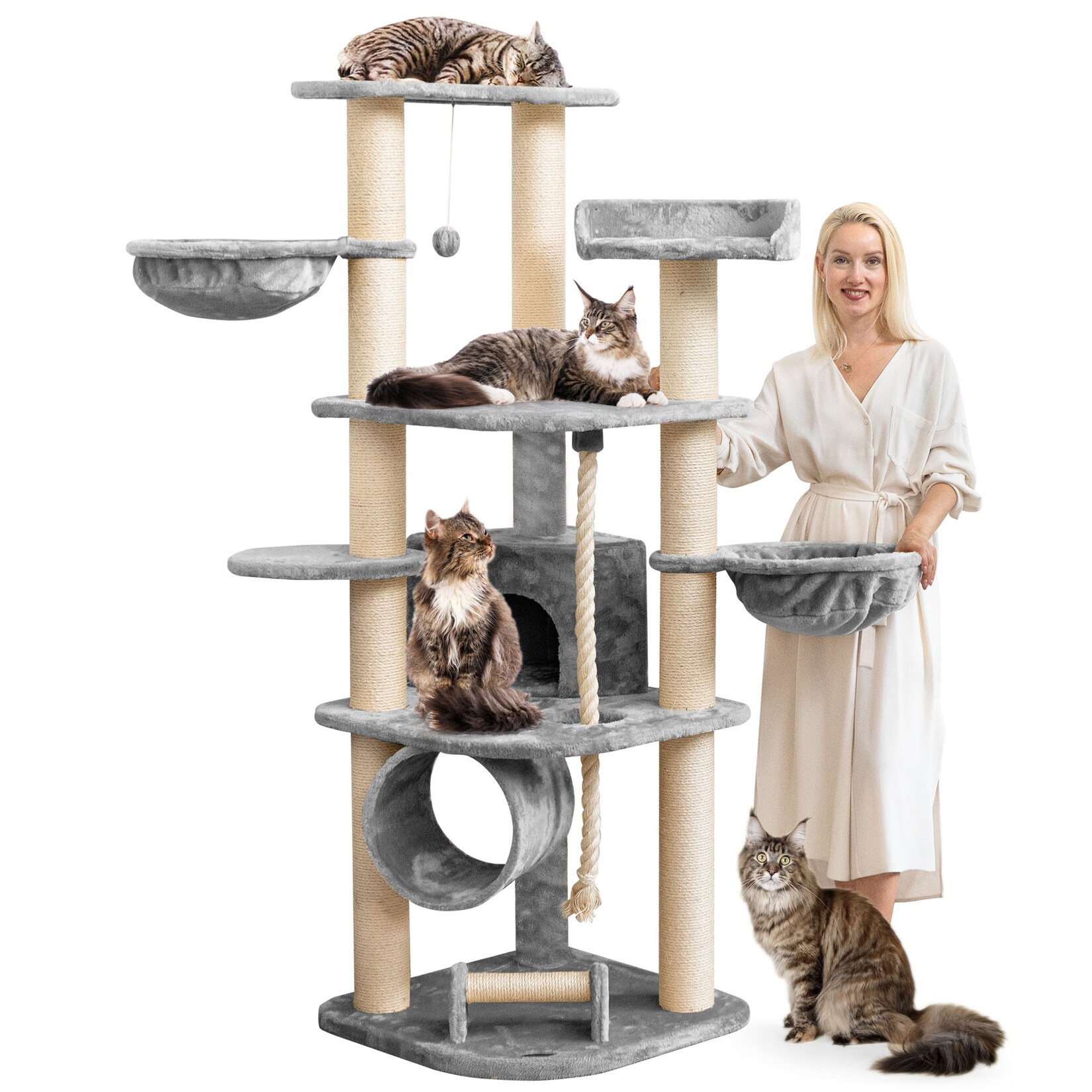 HAPPYPET Großer Kratzbaum Stabil 'Parker' 171 cm - XXL Katzenbaum Grau