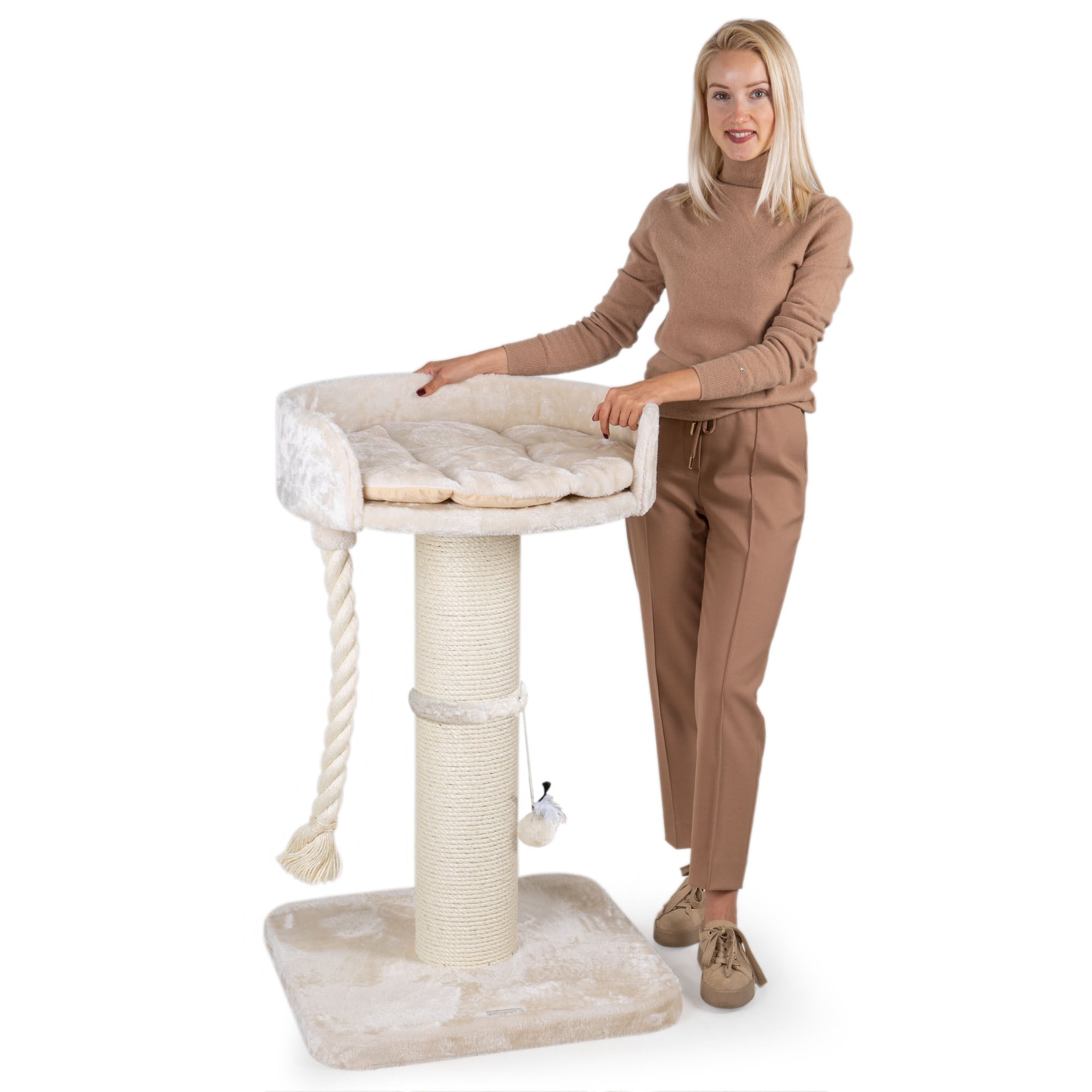 HAPPYPET Premium Kratzbaum Stabil f&uuml;r gro&szlig;e Katzen Kletterbaum 100 cm | Creme BASIC - Bild 1