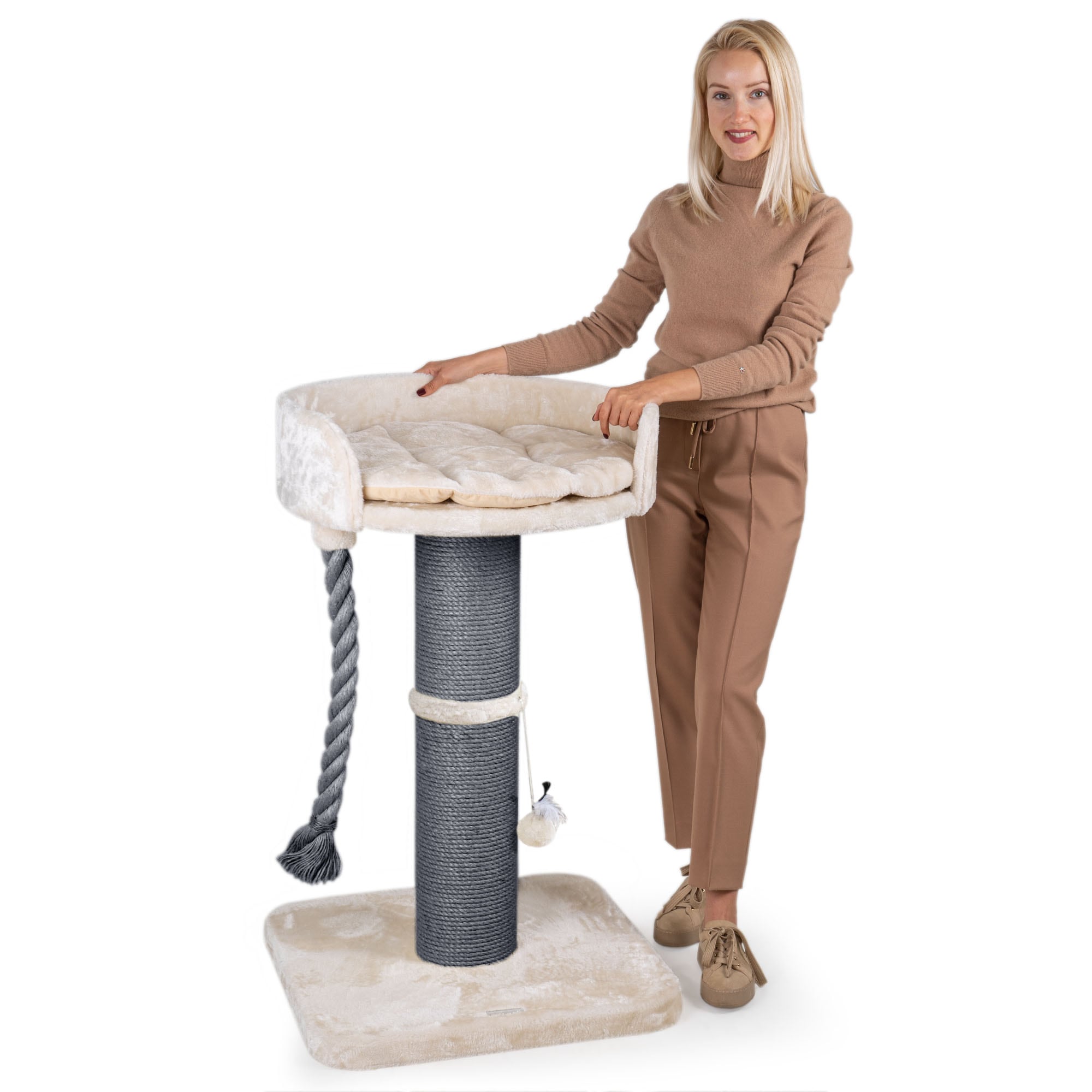 HAPPYPET Premium Kratzbaum Stabil f&uuml;r gro&szlig;e Katzen Kletterbaum 100 cm | Grau-Creme BASIC - Bild 1