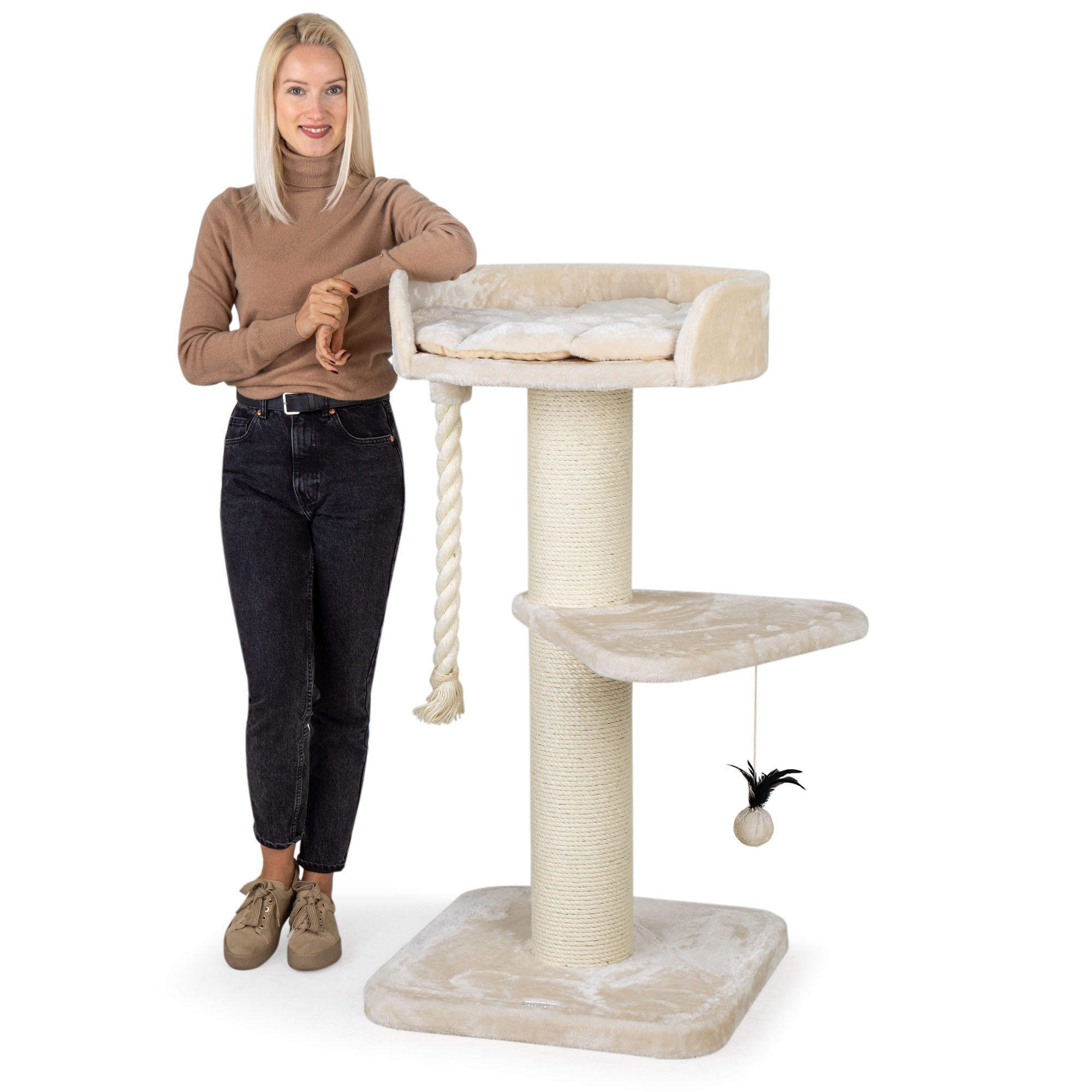 HAPPYPET Kratzbaum gro&szlig;e Katzen 18 cm St&auml;mme Katzenbaum 120 cm | Creme - Bild 1