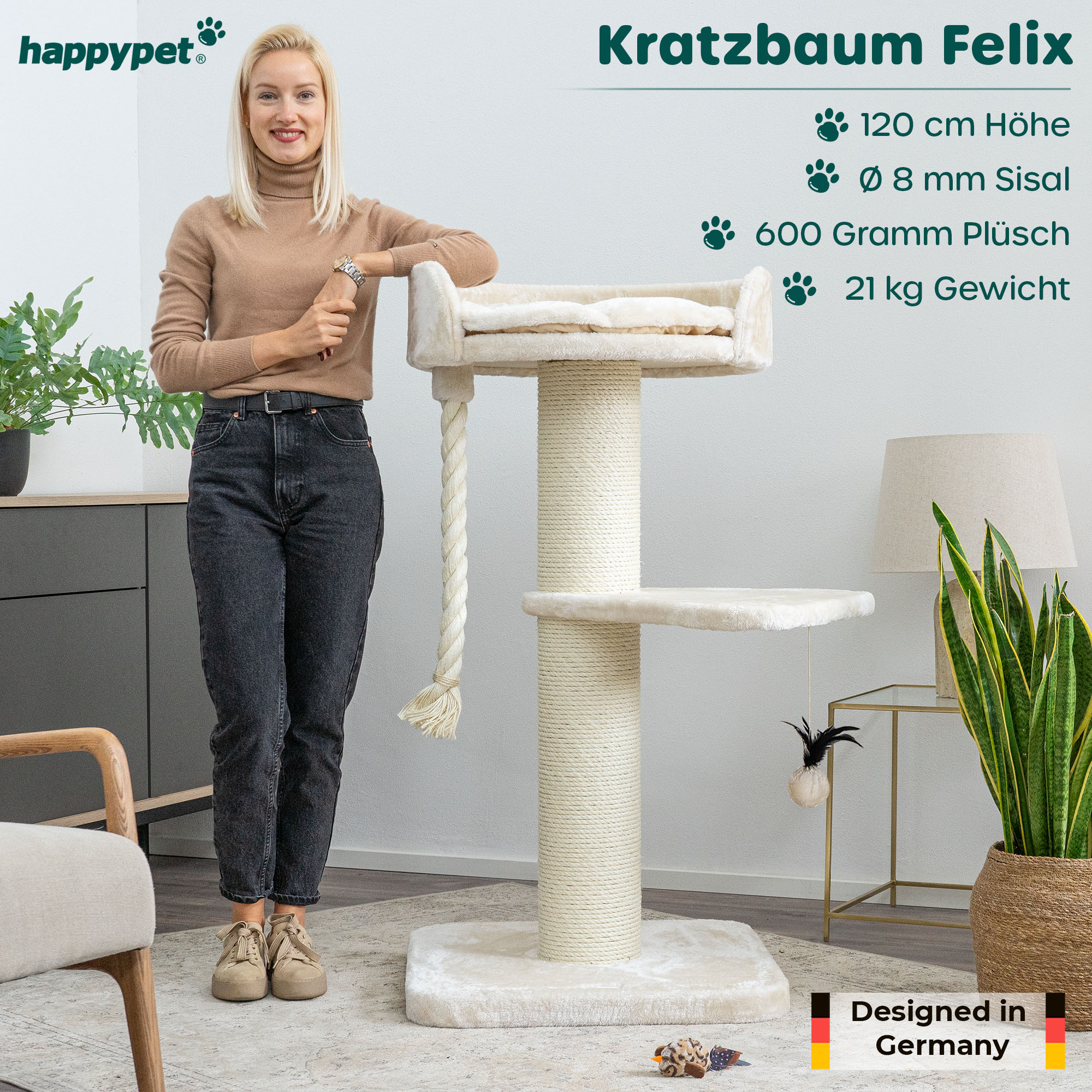 groer kratzbaum Naturkratzbaum 4536 Kratzbaum Natur Holz Design 120 cm hoch Katzenbaum   DIWORO