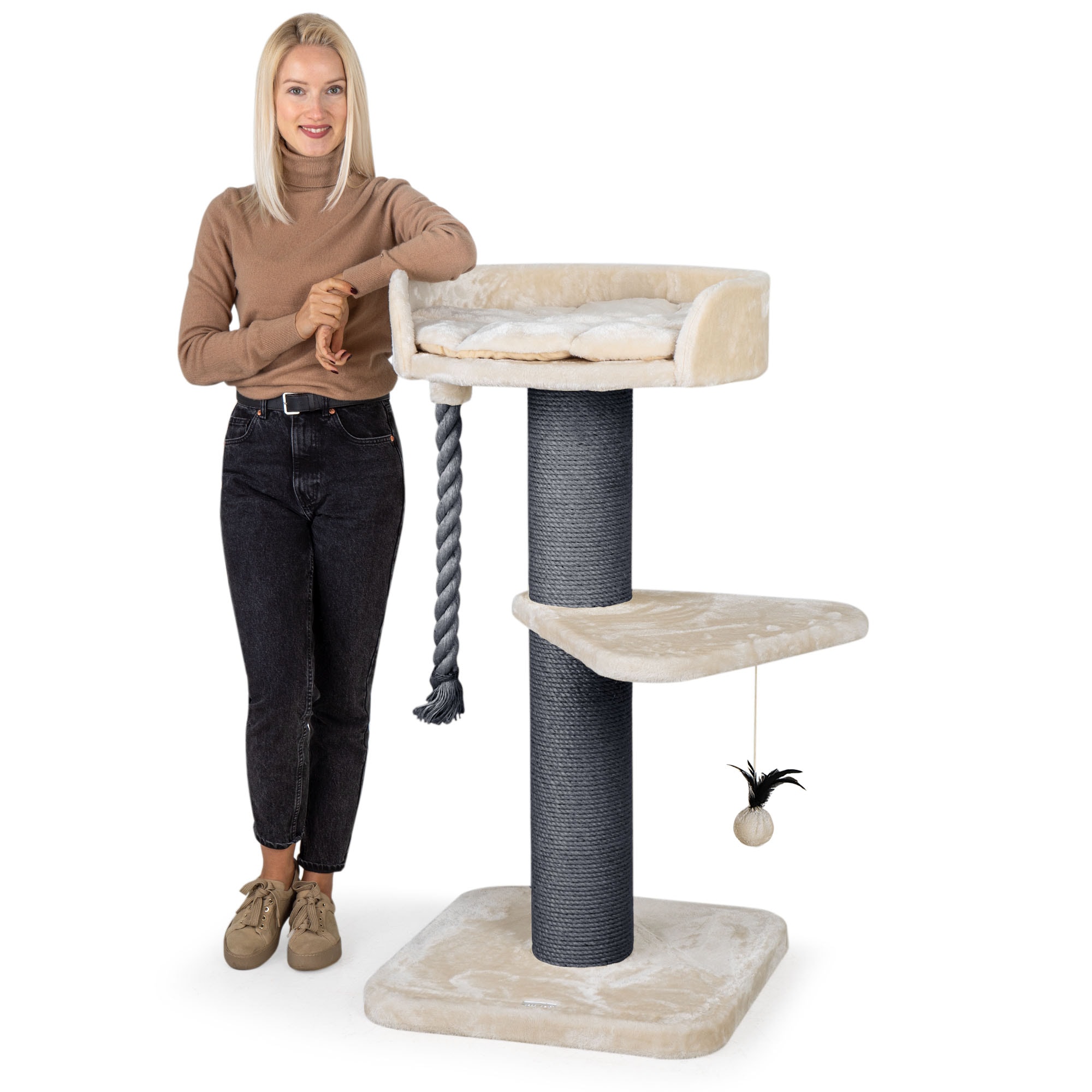 HAPPYPET Kratzbaum gro&szlig;e Katzen 18 cm St&auml;mme Katzenbaum 120 cm | Grau-Creme - Bild 1