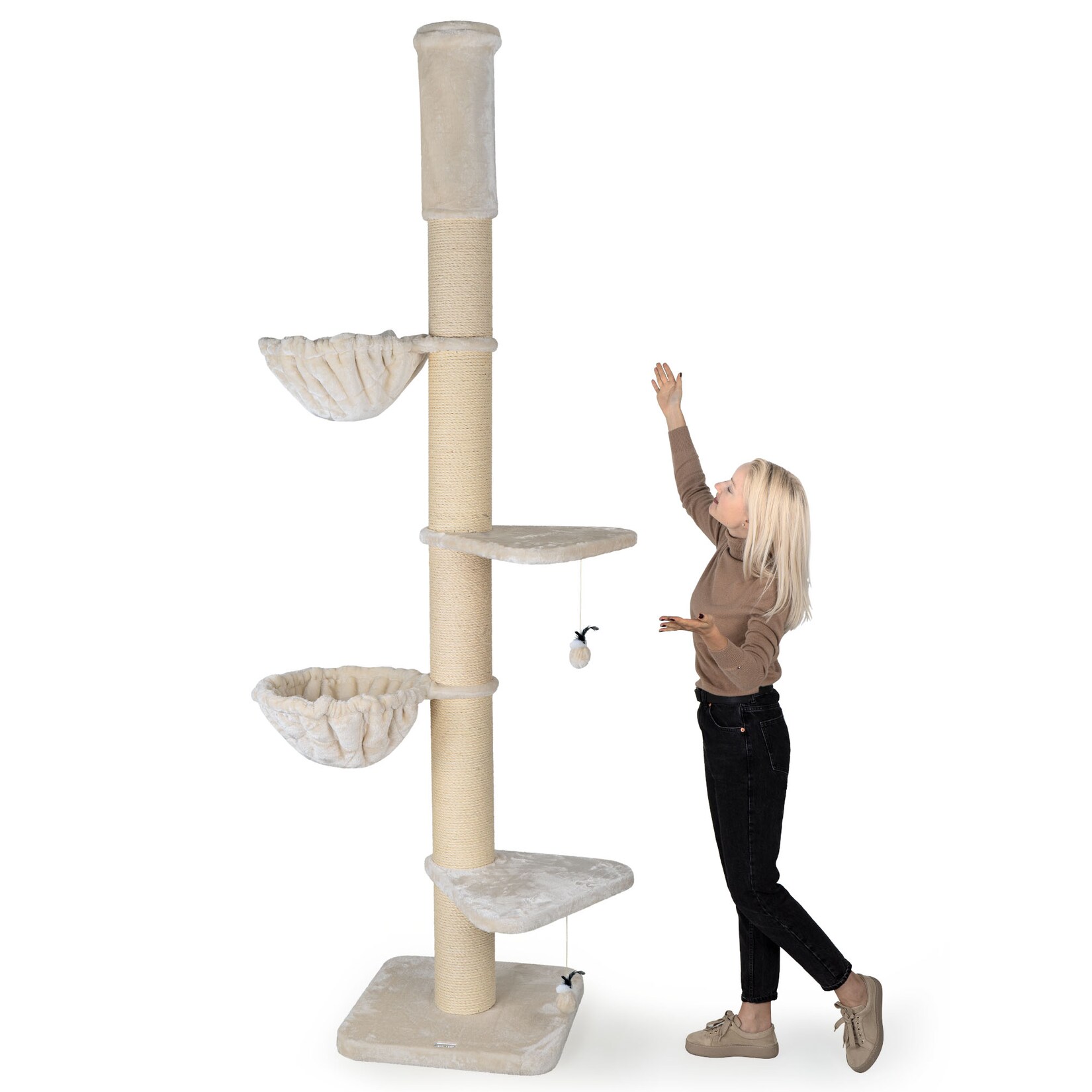 HAPPYPET Kratzbaum Grosse Katzen Stabil XXL Deckenhoch, 250 bis 275 cm Creme Basic