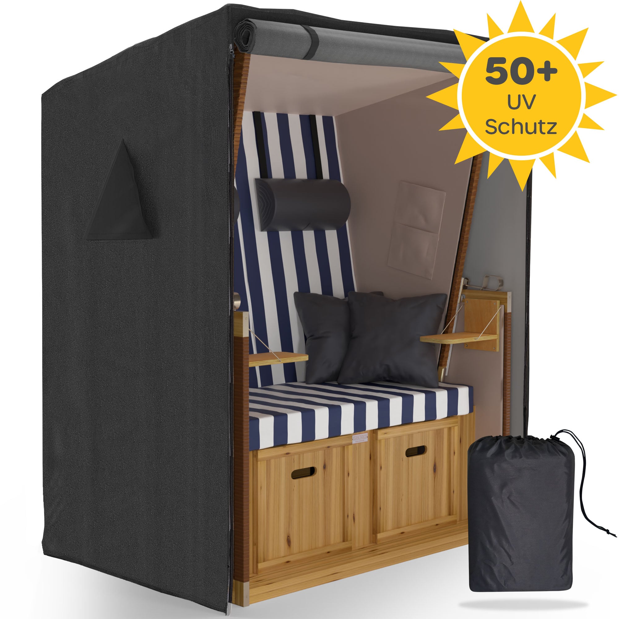 SANZARO Strandkorb Abdeckung 600D Oxford Strandkorbh&uuml;lle winterfest |  120 x 90 x 155cm (BxTxH) - Bild 1