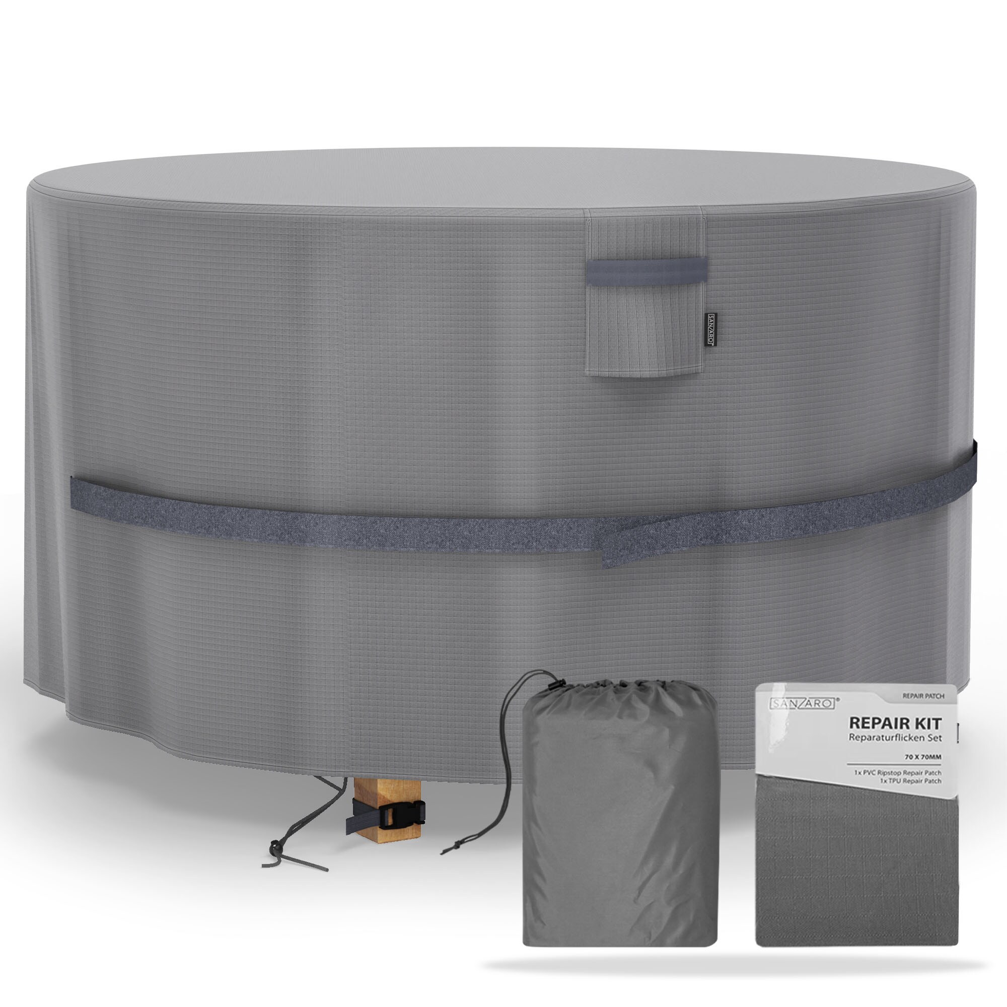 SANZARO Schutzh&uuml;lle Winterfest Rund f&uuml;r Gartentisch - RipStop-Technologie, 600D Oxford, Rei&szlig;fest & UV-Best&auml;ndig, Abdeckung Wasserdicht f&uuml;r Outdoor M&ouml;belsets |  &Oslash; 190 x 80 cm&Oslash; 190 x 80 cm - Bild 1