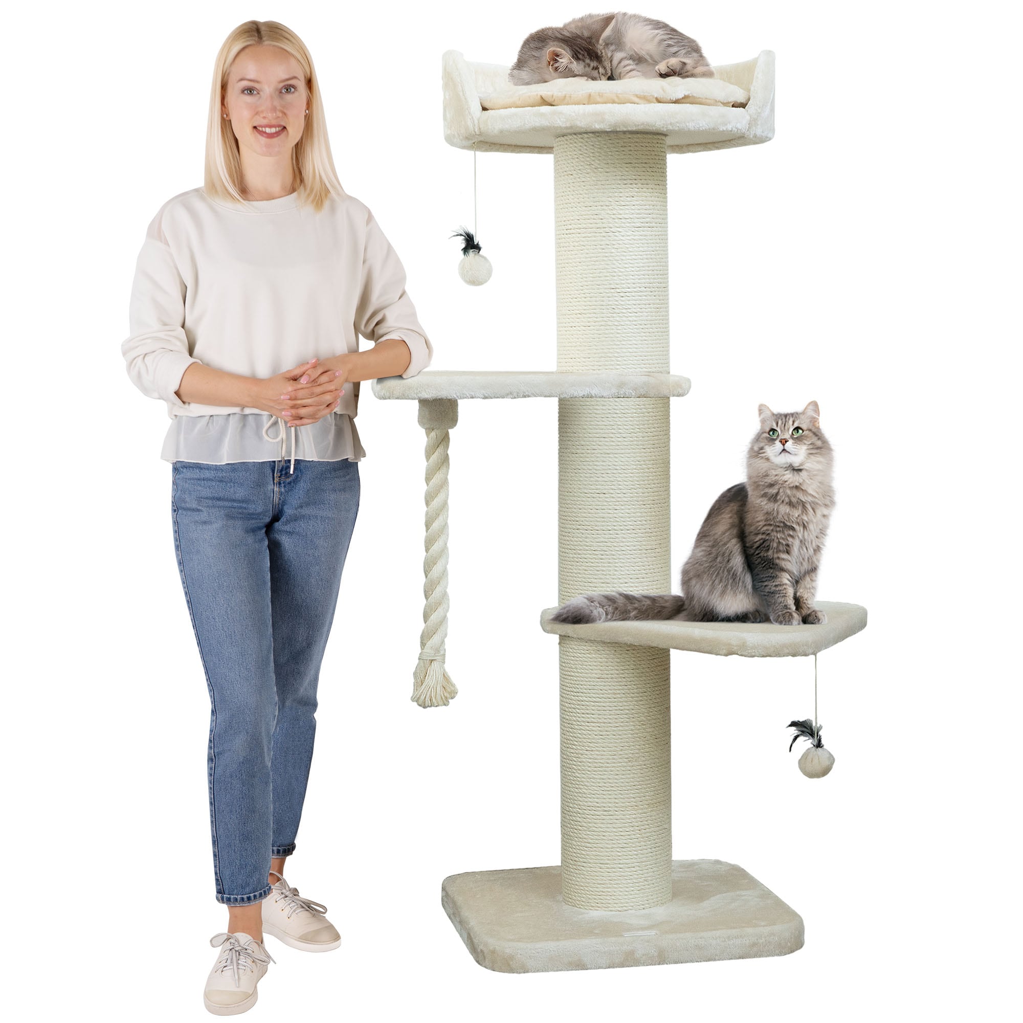 Premium Kratzbaum Grosse Katzen Stabil 'Freddy' &ndash; 150 cm Gro&szlig;er Katzenbaum | Creme - Bild 1