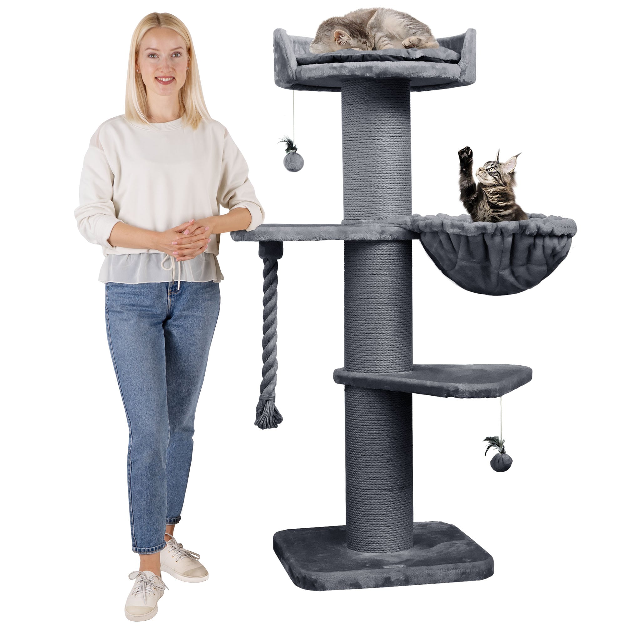 HAPPYPET Premium Kratzbaum Grosse Katzen Stabil 'Cooper' &ndash; 150 cm Gro&szlig;er Katzenbaum | Grau - Bild 1