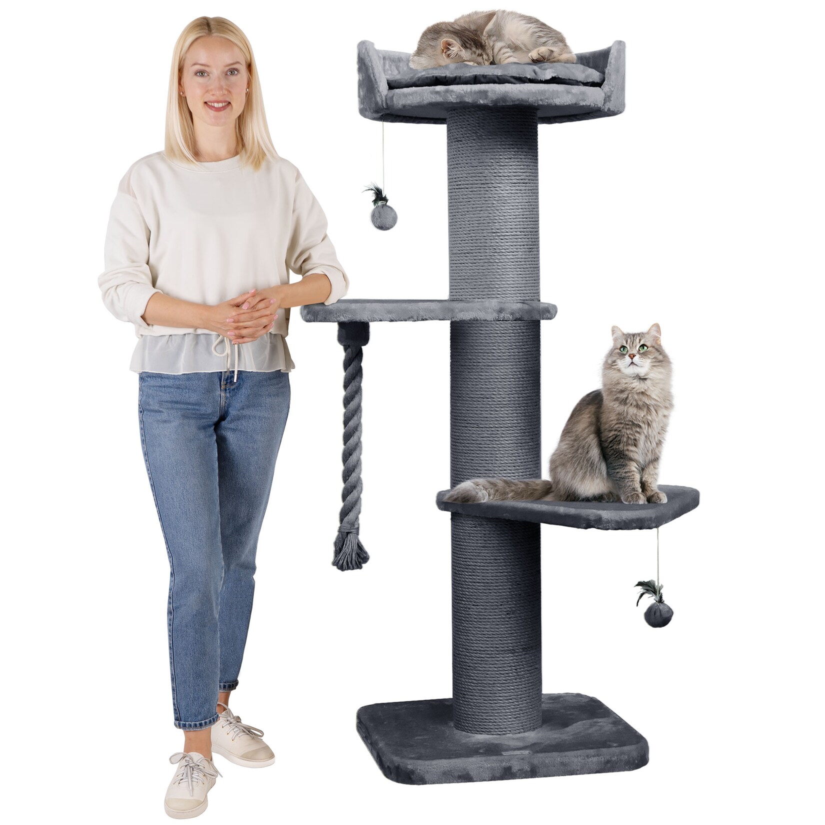Premium Kratzbaum Grosse Katzen Stabil 'Freddy' - 150 cm Großer Katzenbaum Grau