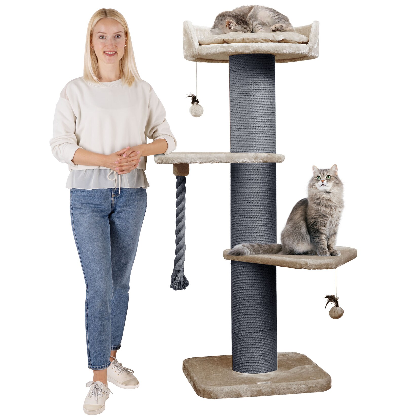 Premium Kratzbaum Grosse Katzen Stabil 'Freddy' – 150 cm Großer Katzenbaum Cappuccino