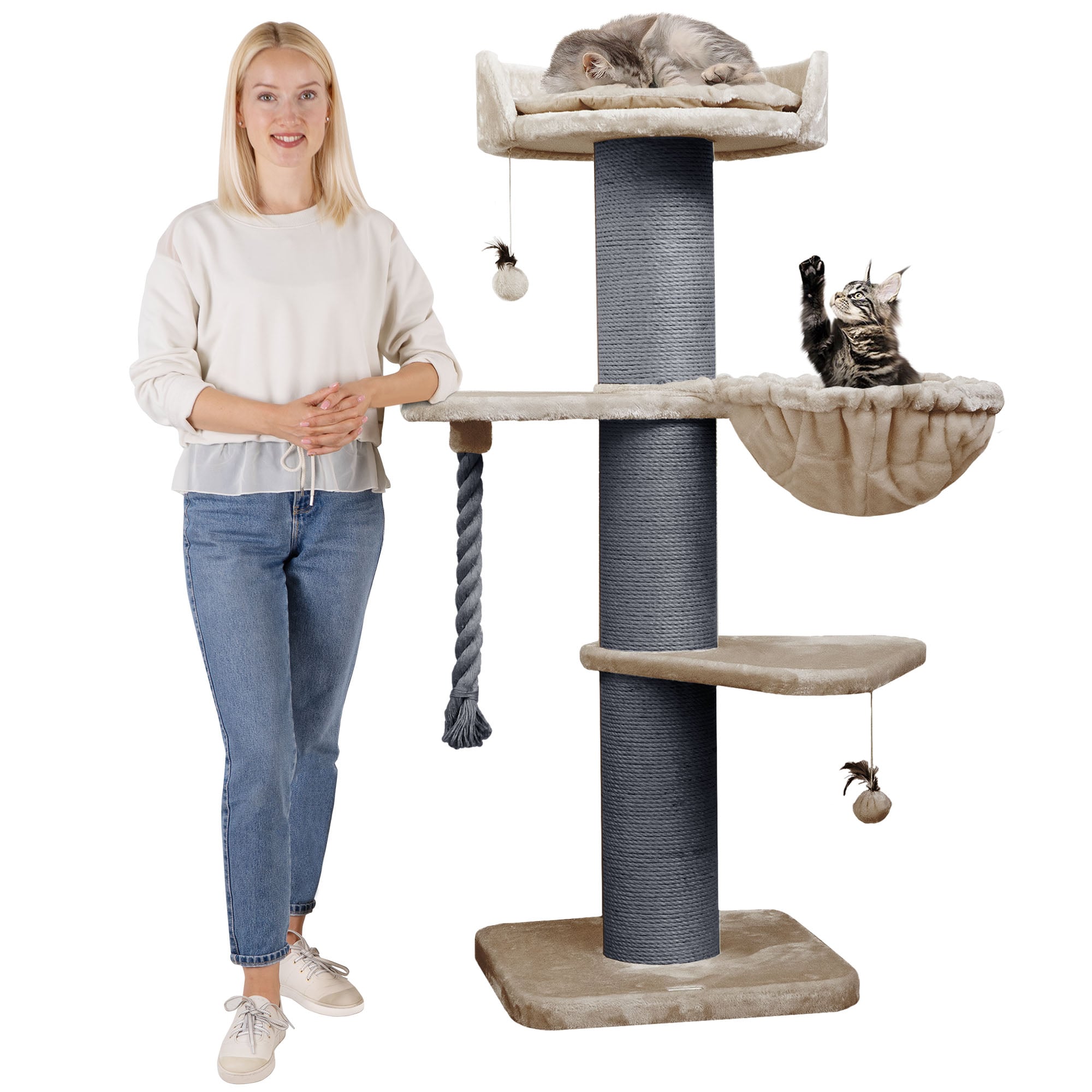 HAPPYPET Premium Kratzbaum Grosse Katzen Stabil 'Cooper' &ndash; 150 cm Gro&szlig;er Katzenbaum | Cappuccino - Bild 1