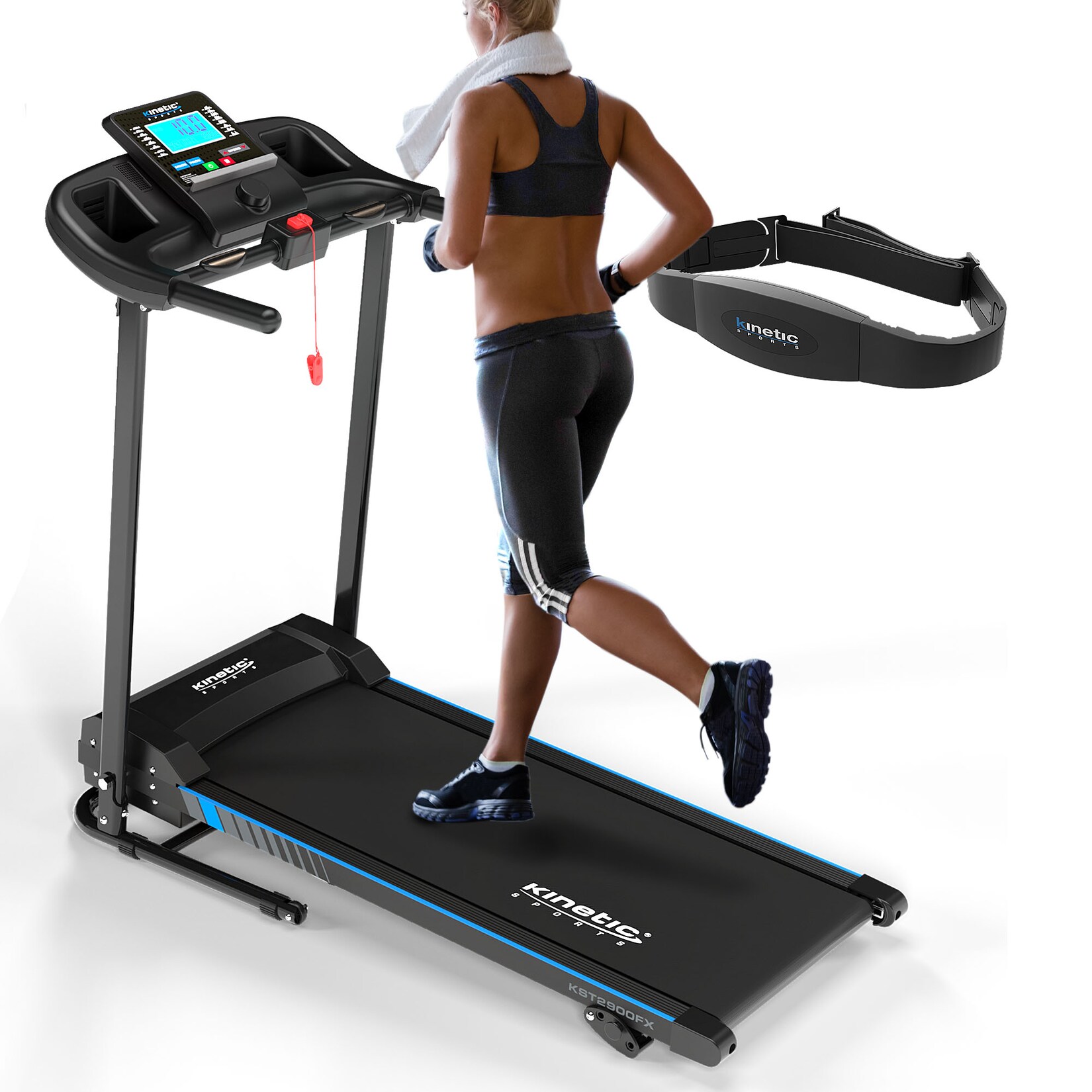KINETIC SPORTS Laufband klappbar KST2900FX – 750 Watt leiser Elektromotor, 40 cm Breite Lauffläche, 16+1 Programme, Steigung, Geh- und Lauftraining, LCD Display, 10 km/h, bis 120 kg     inkl. Pulsgurt | 04260694832615