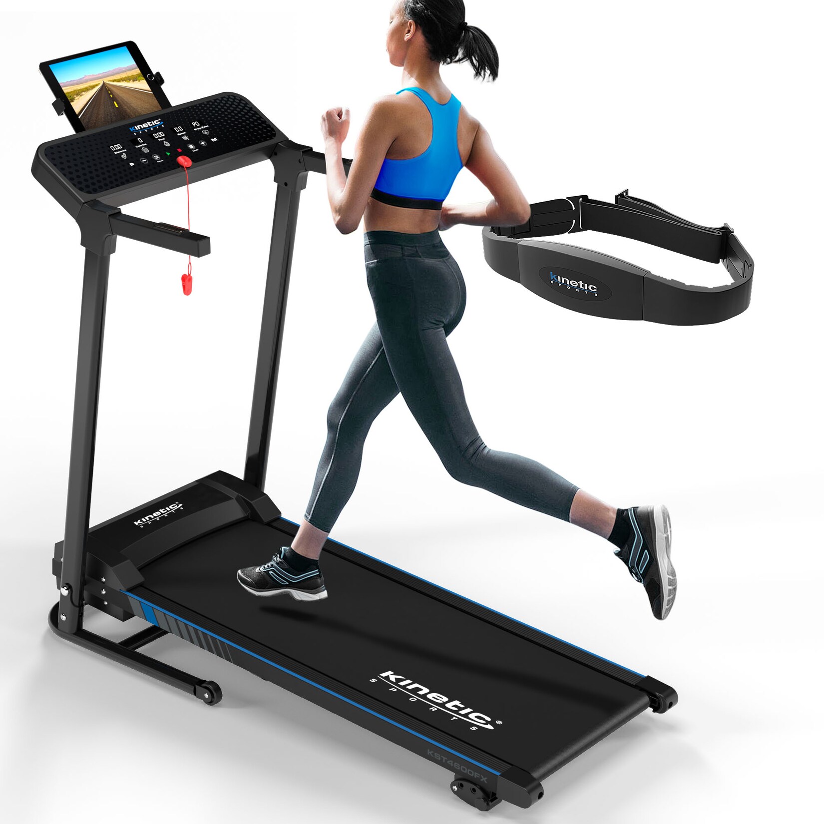 KINETIC SPORTS Elektrisches Laufband KST4600FX klappbar – 1100 Watt DC-Motor bis 12 km/h, Manuelle Steigung, 12+1 Programme, LCD-Display, 40 cm breite Lauffläche, bis 120kg     inkl. Pulsgurt | 04260694832622