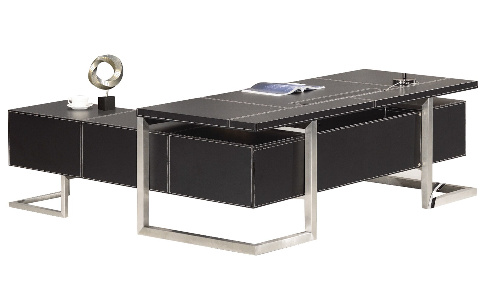 Büromöbel Chef Schreibtisch Managerschreibtisch Büroschreibtisch VENEDIG schwarz 2,2x 0,85x0,75 m