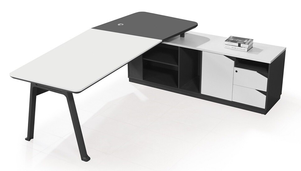 Büromöbel Chef Schreibtisch Büroschreibtisch CAROLINA weiß-anthrazit 2,2x1,80x0,75m