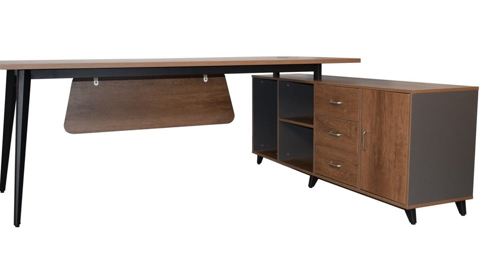 B&uuml;rom&ouml;bel Chef Schreibtisch Managerschreibtisch San Paulo braun-anthrazit 2m rechts B&uuml;ro Office - Bild 1