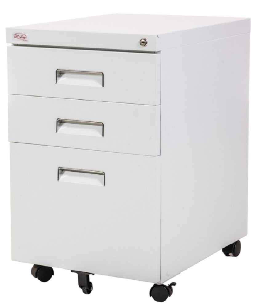 B&uuml;ro Rollcontainer 3 Schubladen mit H&auml;ngeregistratur abschliessbar PAUL weiss Rollschrank - Bild 1