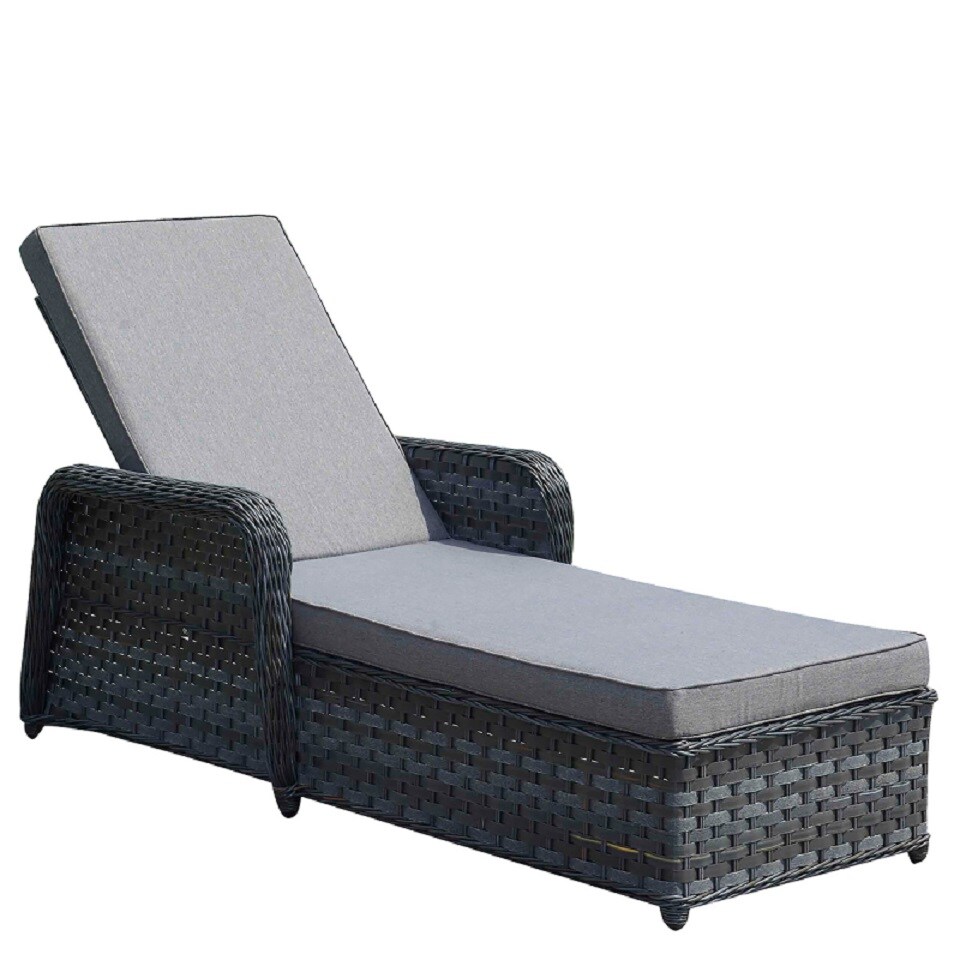 Gartenmöbel Gartenliege Sonnenliege GRENADA  202 x 55/30 x 74 cm anthrazit aus Rattan mit Kissen