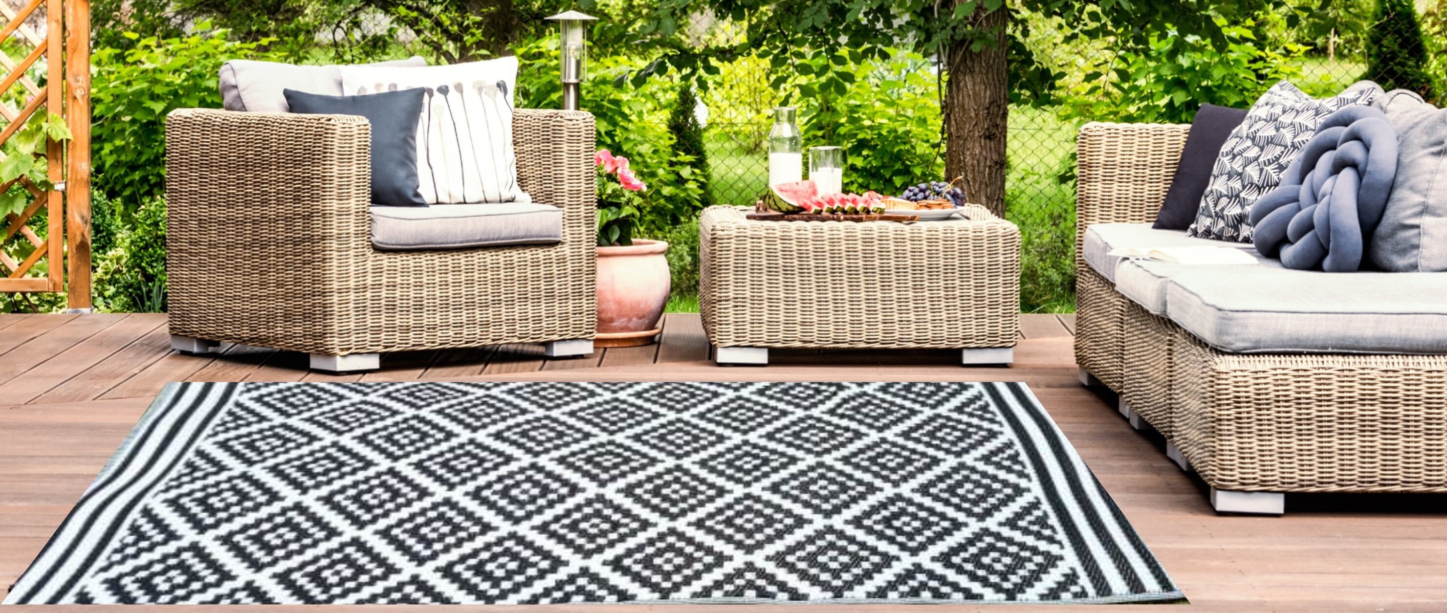 Garten Teppich Outdoor Kunststoffteppich AUSTIN schwarz 120 x 180 cm Terrasse Balkon - Bild 1