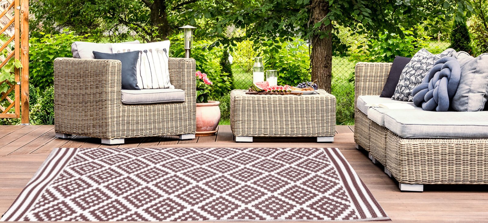 Outdoor Gartenteppich Kunststoffteppich Austin braun 150x240cm Terrasse Balkon Teppich