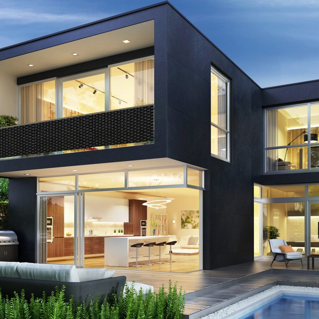 Balkonsichtschutz schwarz Polyrattan 100 x 90 cm Sichtschutzmatte - Bild 1