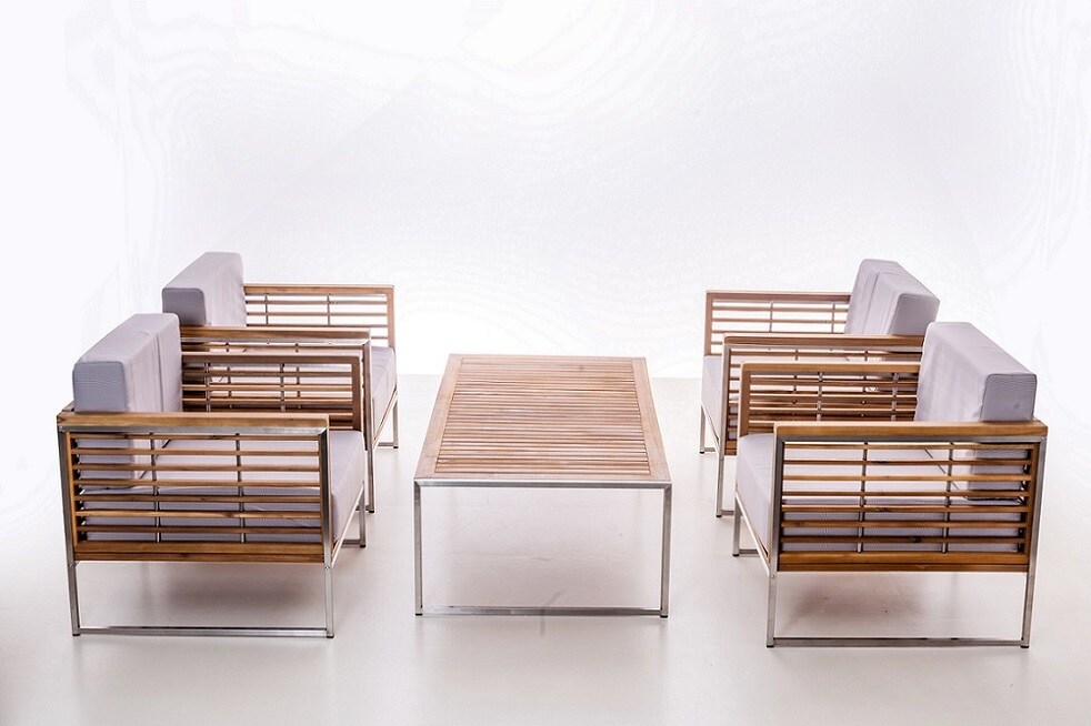 Gartenmöbel Lounge Set ARTEMIS II creme 5- Teilig mit Kissen Wetterfest Garten Terrasse Balkon