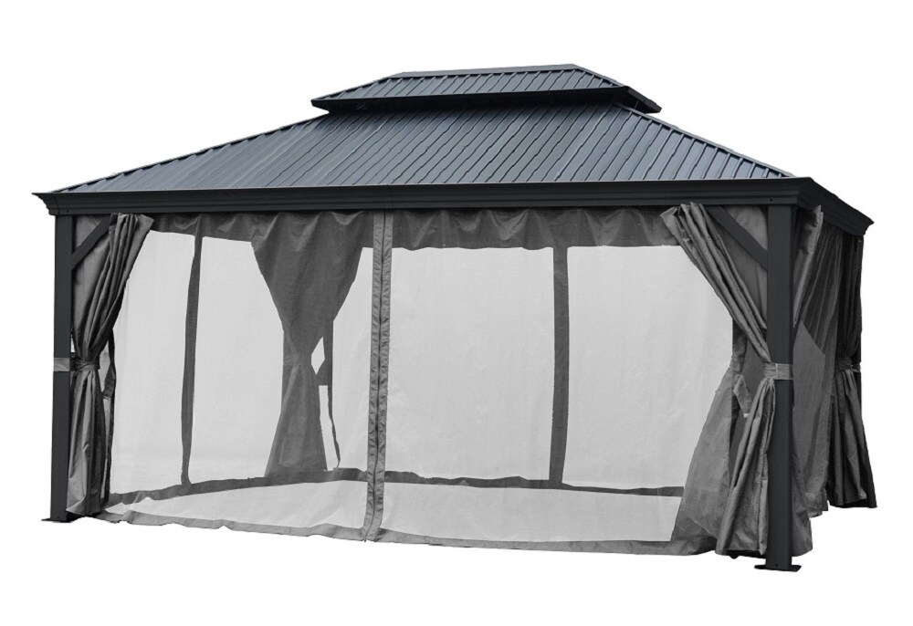 Pavillon Gartenpavillon 3,65x3,65m BAGDAD anthrazit aus Aluminium mit Hardtop aus Metall Sonnenschut