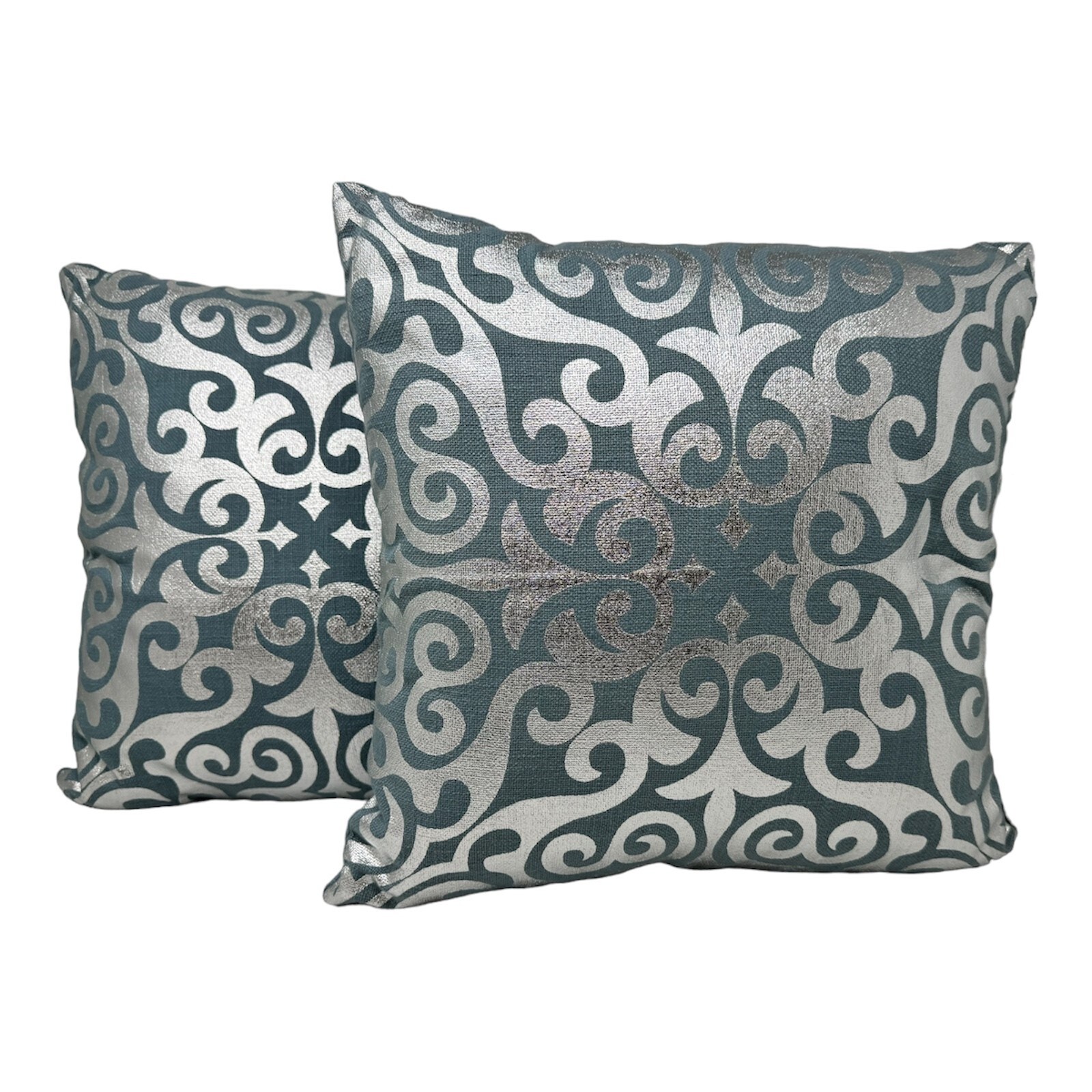 Jet-Line® 2-er Deko Kissen Set Ornament – Silber 40×40 cm Sofakissen Indoor mit Füllung | 04262456960284