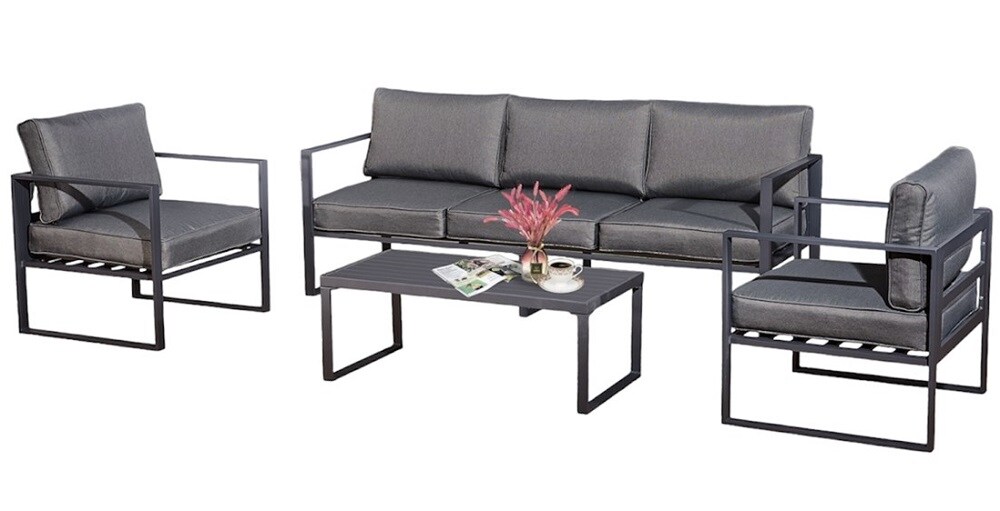 Gartenmöbel Sitzgruppe Garten Lounge KRETA II anthrazit 4-Teilig mit Kissen Garten Terrasse Balkon