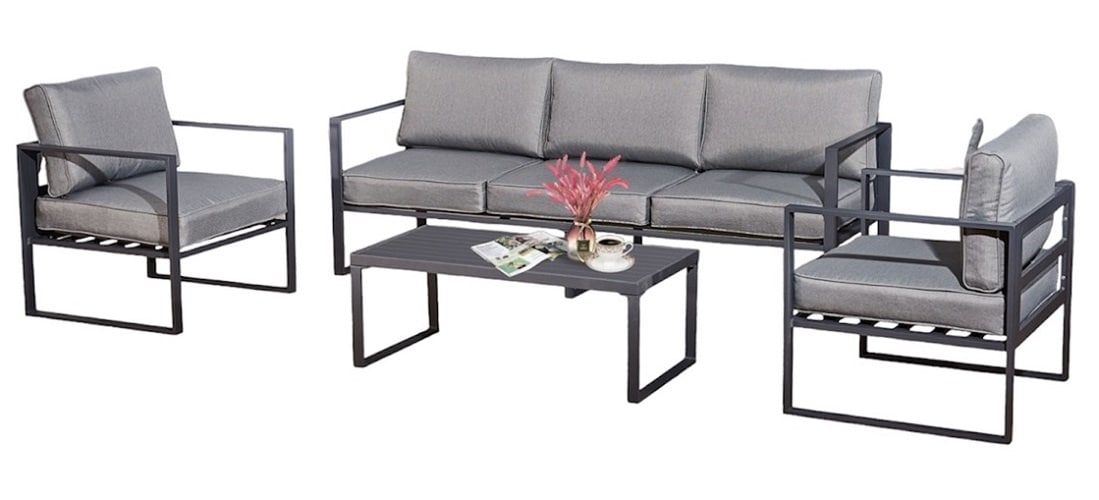 KRETA II Lounge-Set in Hellgrau: Sofa, Sessel & Tisch aus Aluminium - Bild 1