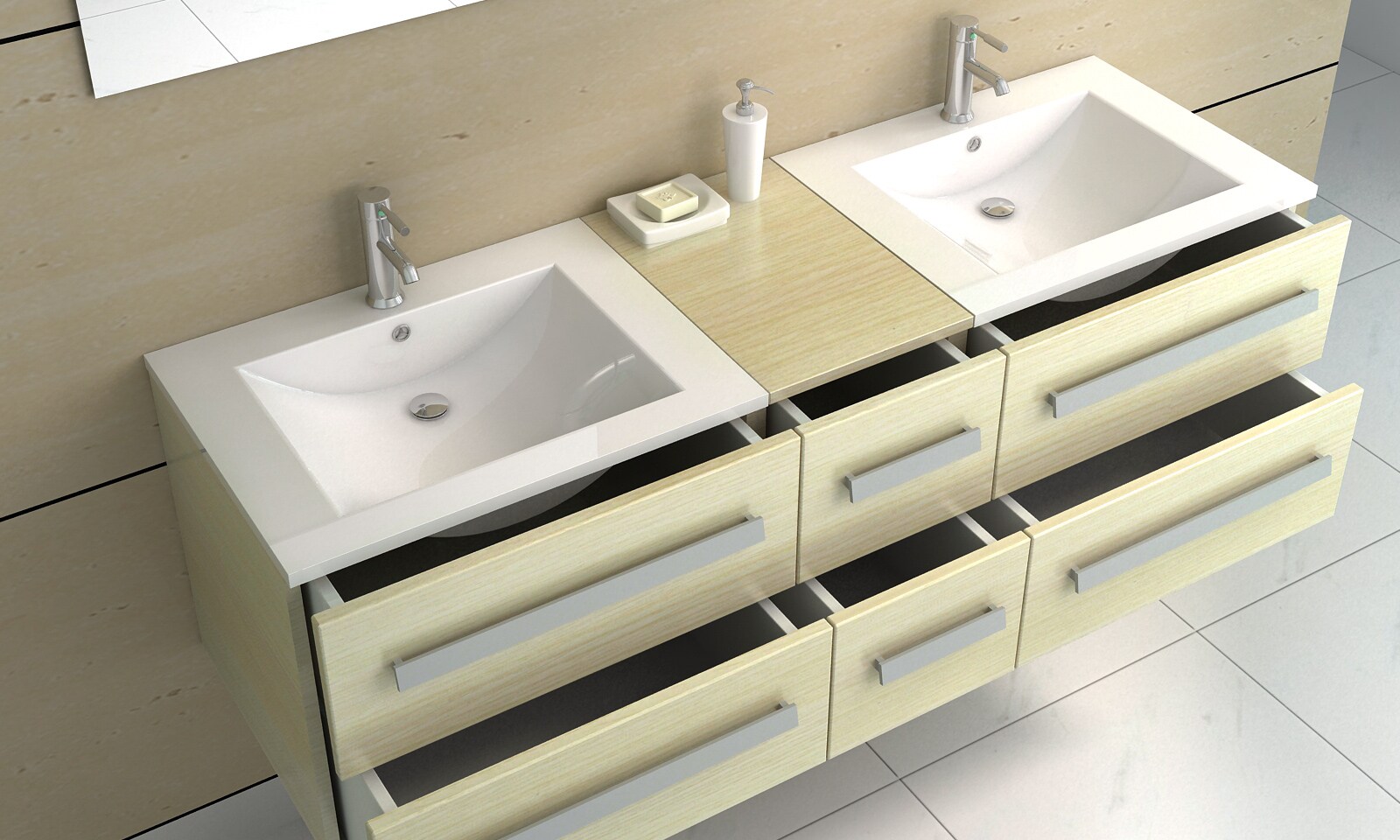 Jet-Line Badset Badm&ouml;bel 2-Personen Set Bad M&ouml;beHolzoptik hell Doppel Waschtisch - Bild 1