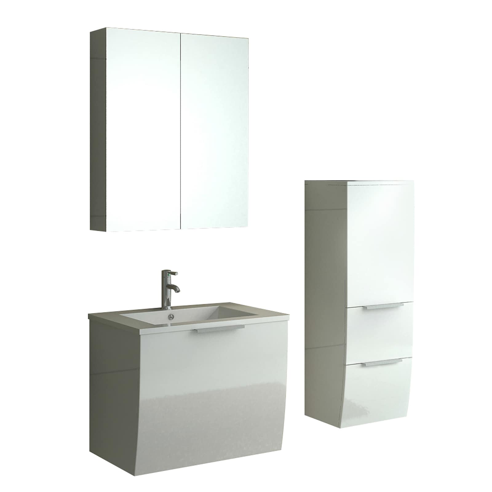 Jet-Line Badset Wei&szlig; ? Modernes Badezimmerm&ouml;bel-Set mit Spiegelschrank & zus&auml;tzlichem H&auml;ngeschrank - Bild 1