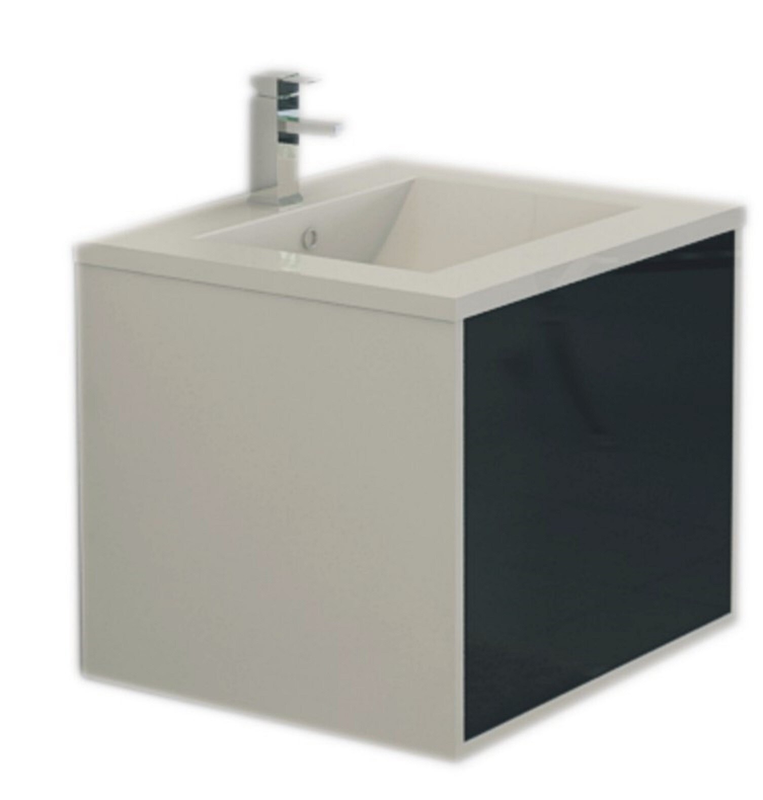 Badset LINZ Waschbecken schwarz Badmoebelset 60 cm Jet-Line Push Open Badm&ouml;bel Badausstattung Bad - Bild 1