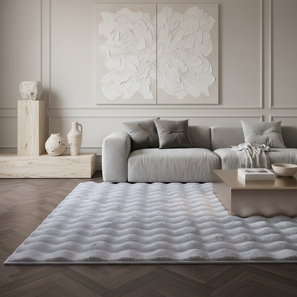 Teppich Hochflor Waschbar NAUDERS in Silber, einfarbig, 160 x 230 cm