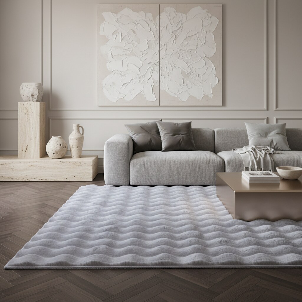 Teppich Hochflor Waschbar NAUDERS in Silber, einfarbig, 200 x 290 cm - Bild 1