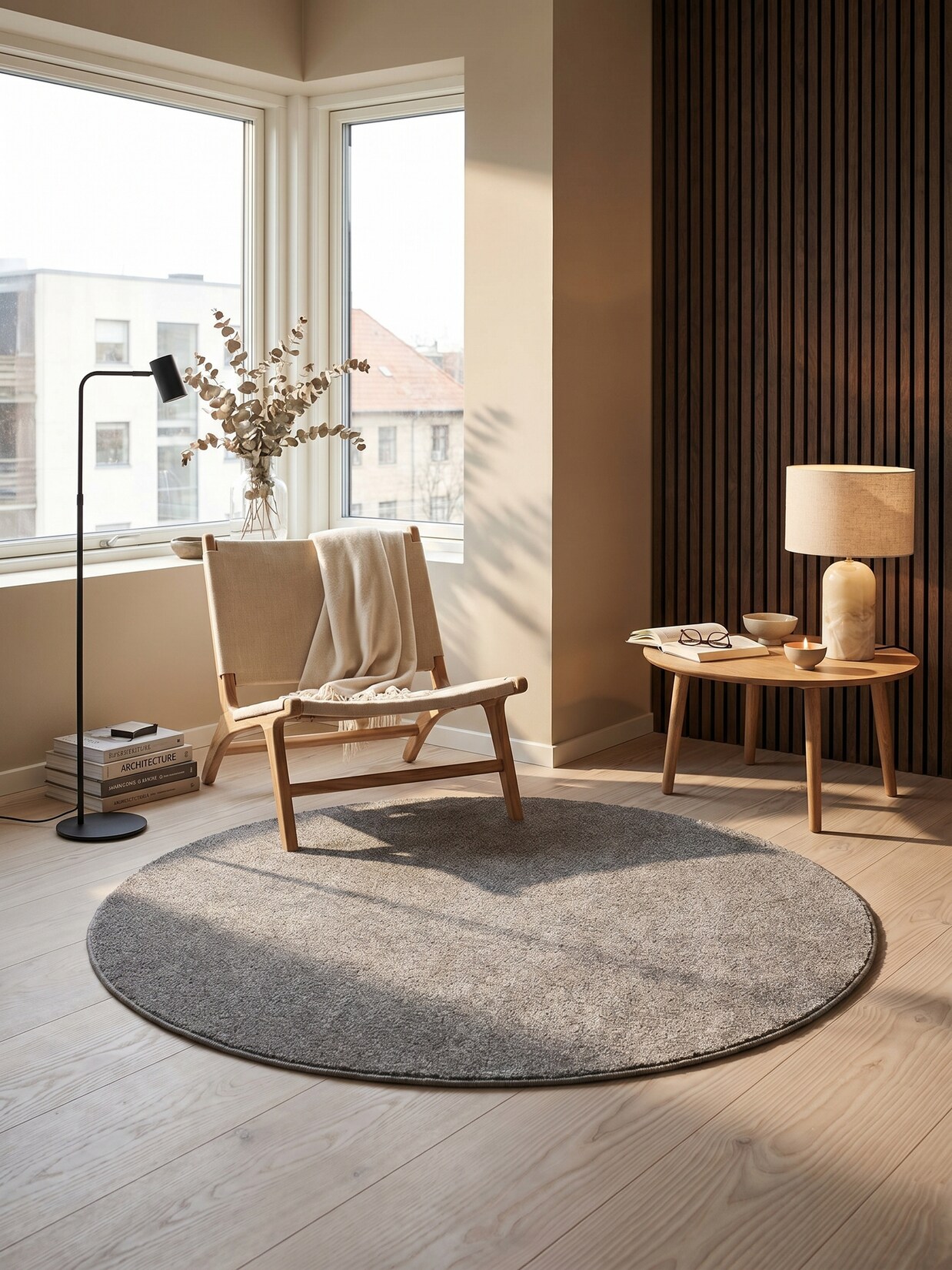 Teppich Kurzflor MAIN in Beige, einfarbig, Ø 160 cm