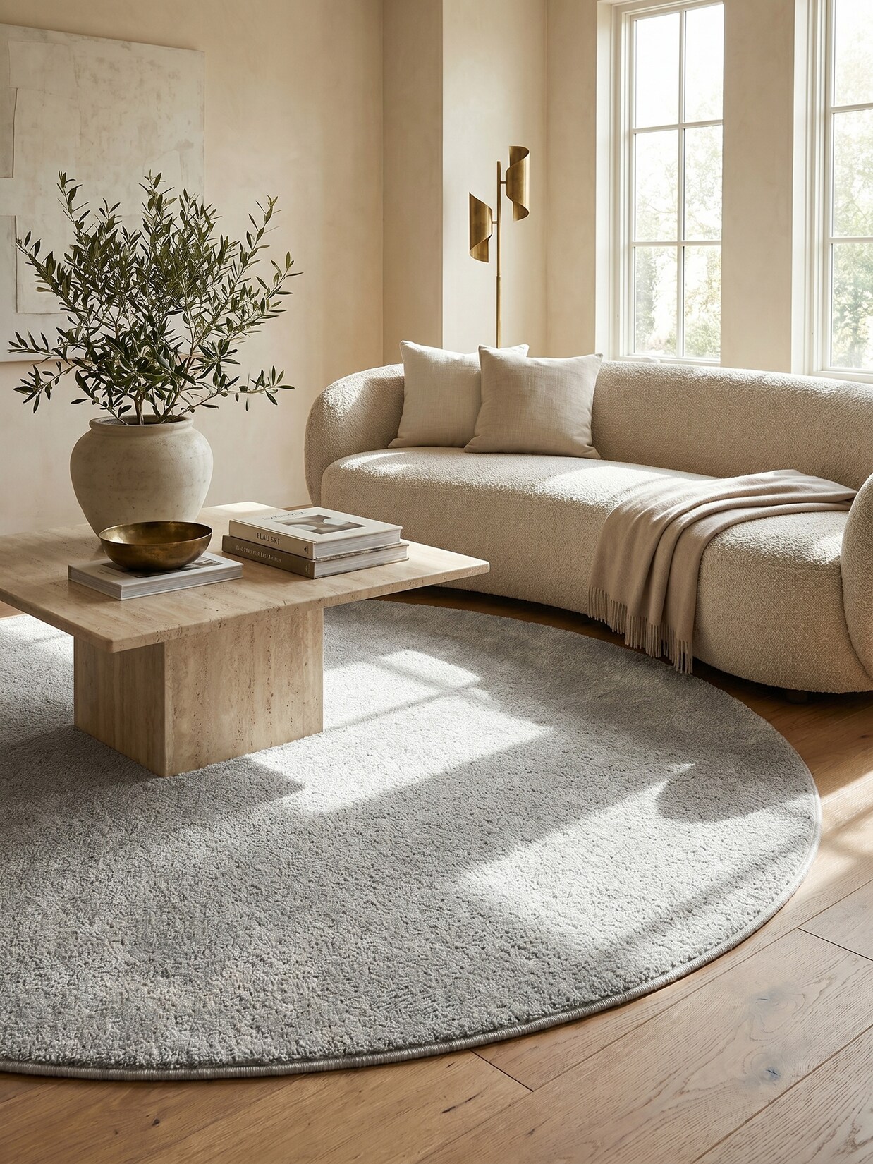 Teppich Kurzflor MAIN in Creme, einfarbig, Ø 200 cm