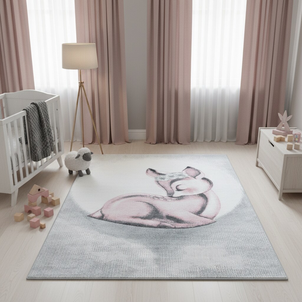 Spielteppich COGNE in Rosa, mit Reh-Motiv, 200 x 290 cm - Bild 1
