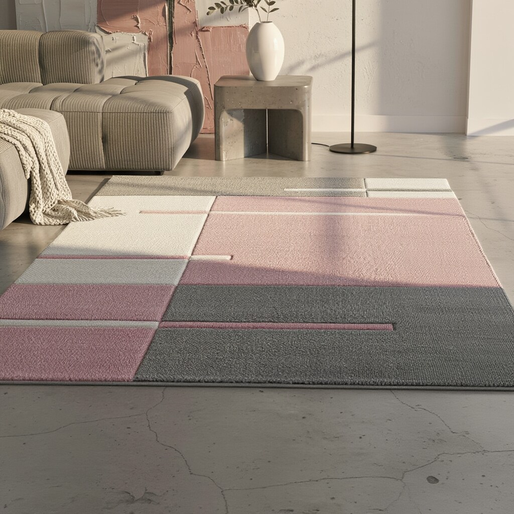Teppich Kurzflor LATEMAR in Rosa, kariert, 80 x 150 cm - Bild 1