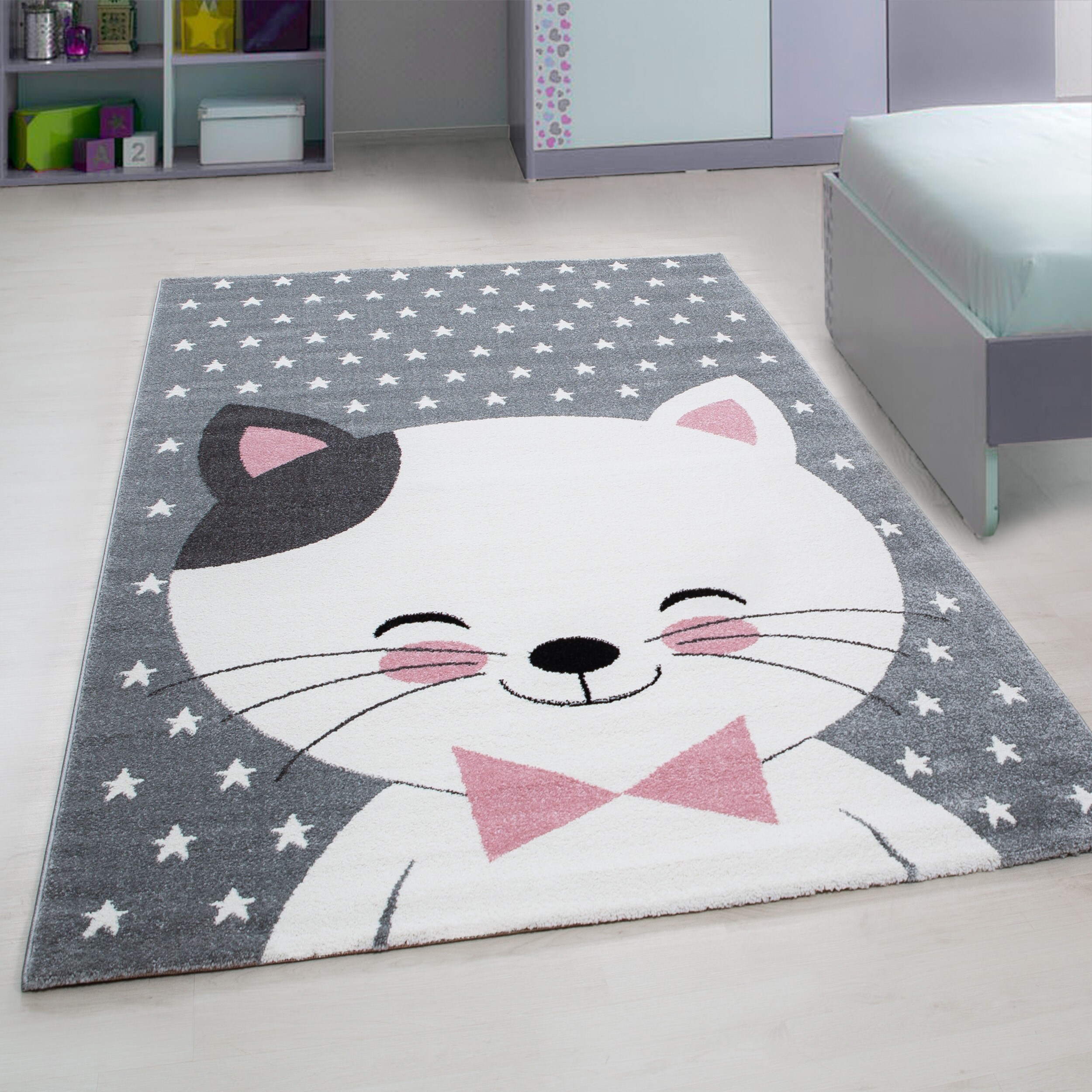 Spielteppich TASNA in Rosa, mit Katzen-Motiv, 200 x 290 cm - Bild 1