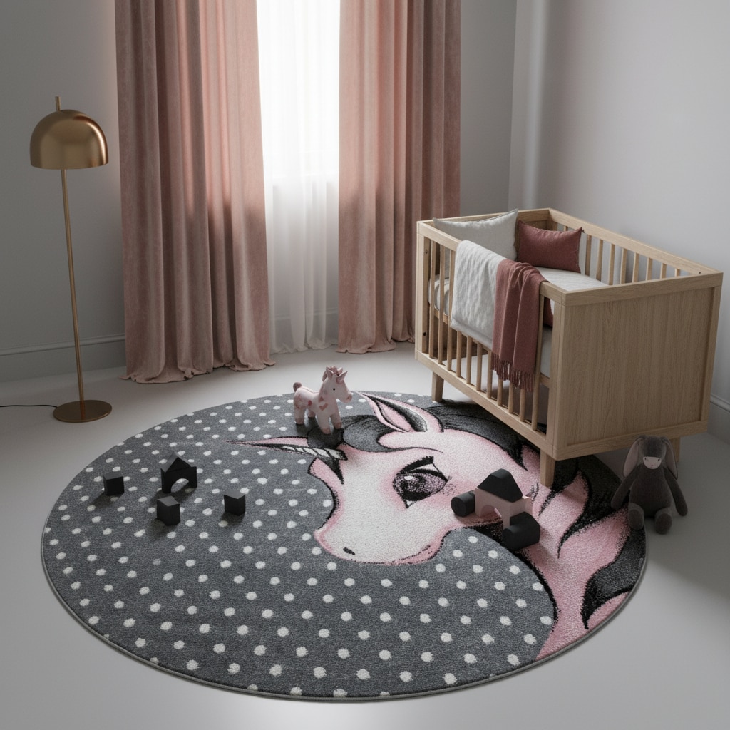 Spielteppich TASNA in Rosa, mit Einhorn-Motiv, &Oslash; 120 cm - Bild 1