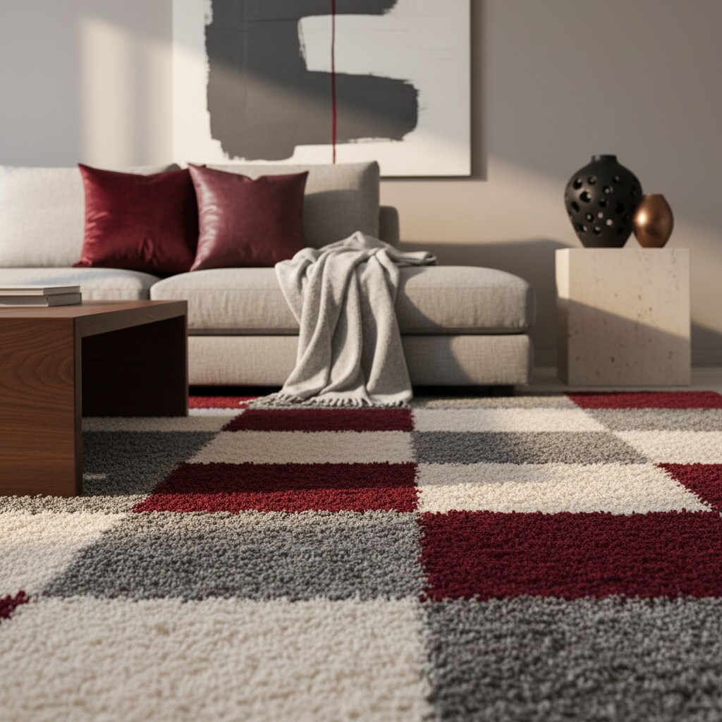 Teppich Hochflor RHEIN in Rot, kariert, 200 x 290 cm