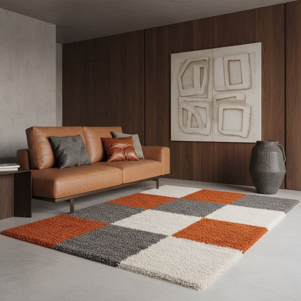 Teppich Hochflor RHEIN in Terrakotta, kariert, 120 x 170 cm