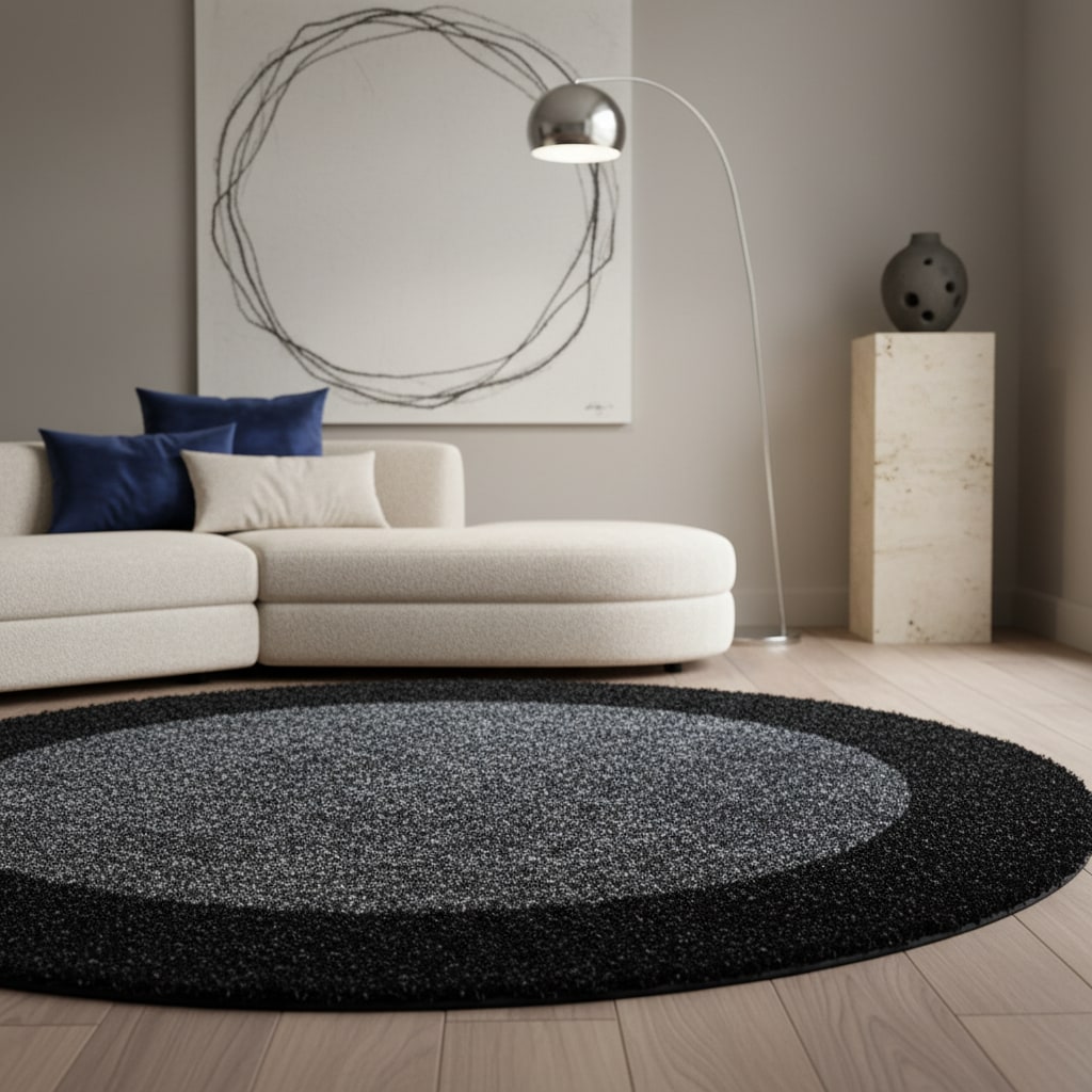 Teppich Hochflor RHEIN in Anthrazit, mit Bord&uuml;re, &Oslash; 160 cm - Bild 1