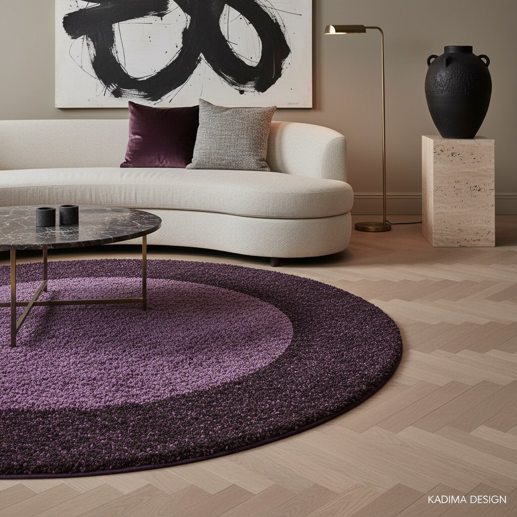 Teppich Hochflor RHEIN in Violett, mit Bordüre, Ø 160 cm