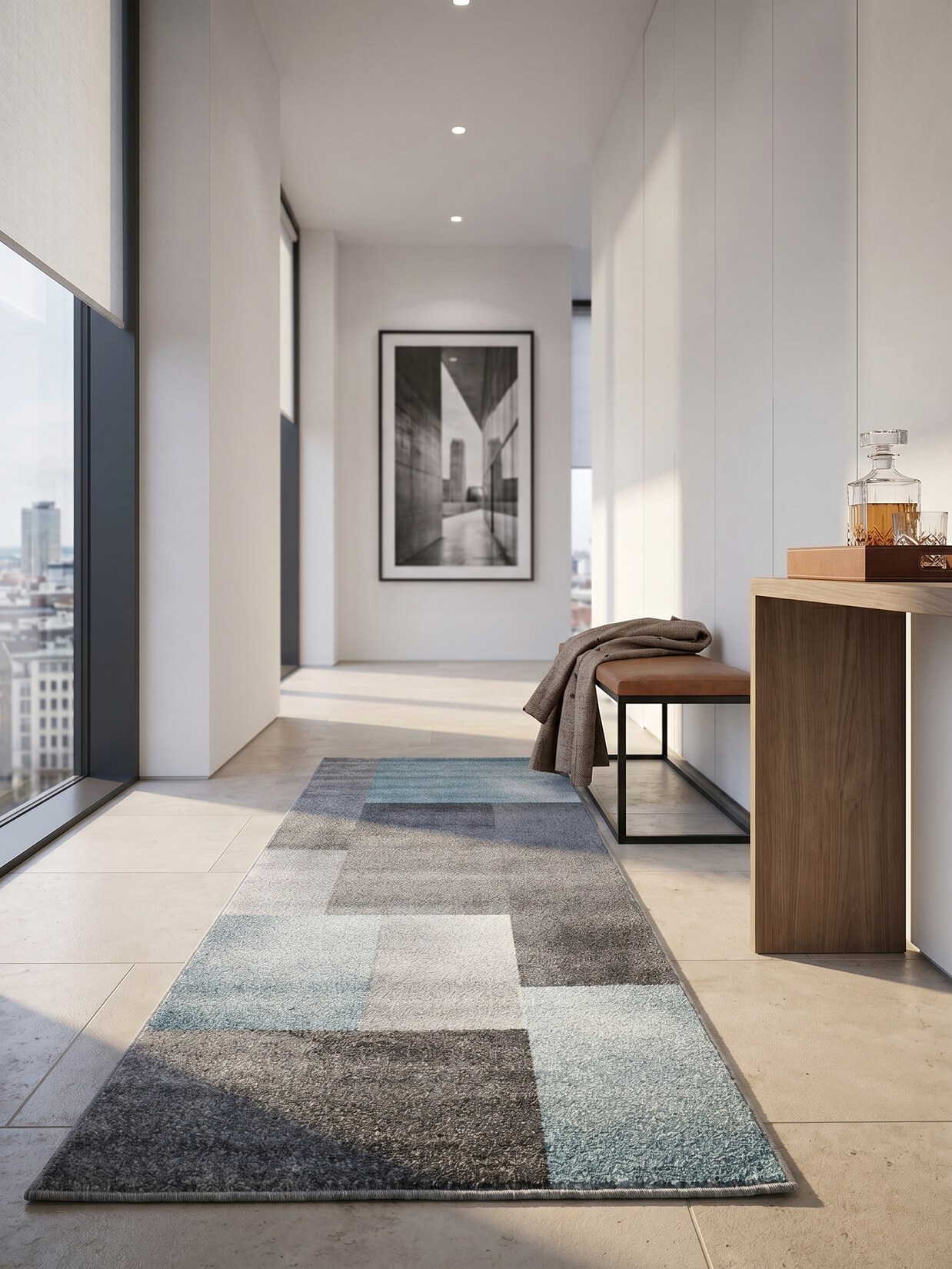 Teppich Kurzflor SOLDA in Blau, kariert, 80 x 150 cm