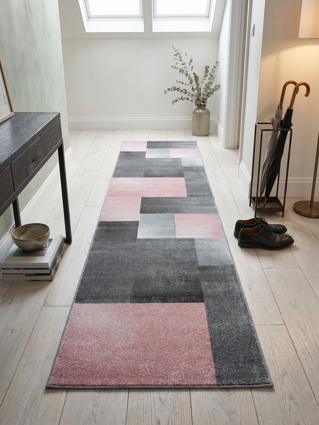Teppich Kurzflor SOLDA in Rosa, kariert, 80 x 250 cm